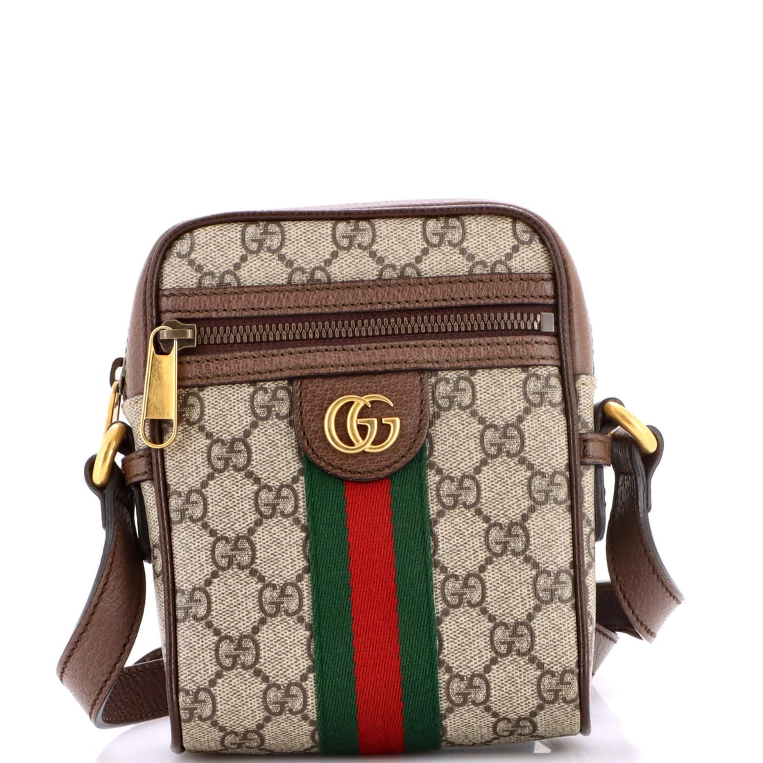 Gucci Messenger Bag Ophidia Mini GG Coated Canvas: Gucci Messenger Bag Ophidia Mini GG Coated Canvas The Gucci Messenger Bag Ophidia Mini GG Coated Canvas is a stylish and compact cross-body bag featuring a neutral exterior and gold hardware. With