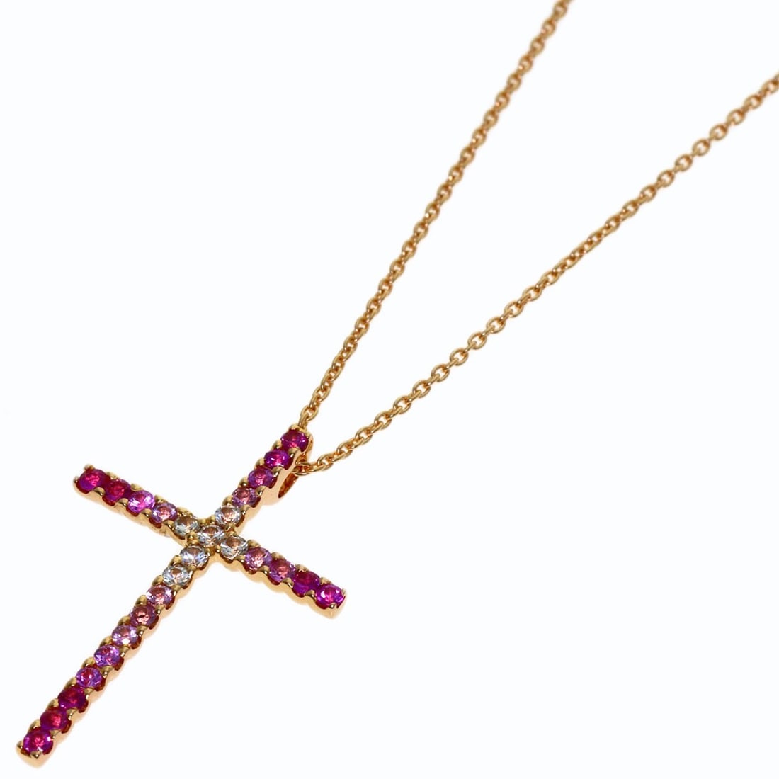 Pink Gold Necklace K18 2.7G 0.45Ct Sapphire: Pink Gold Necklace K18 2.7G 0.45Ct Sapphire K18 pink gold necklace showcases a 0.45ct sapphire, set in a stunning piece of jewelry. The necklace features 2.7g of gold metal, crafted into a 15.7-inch