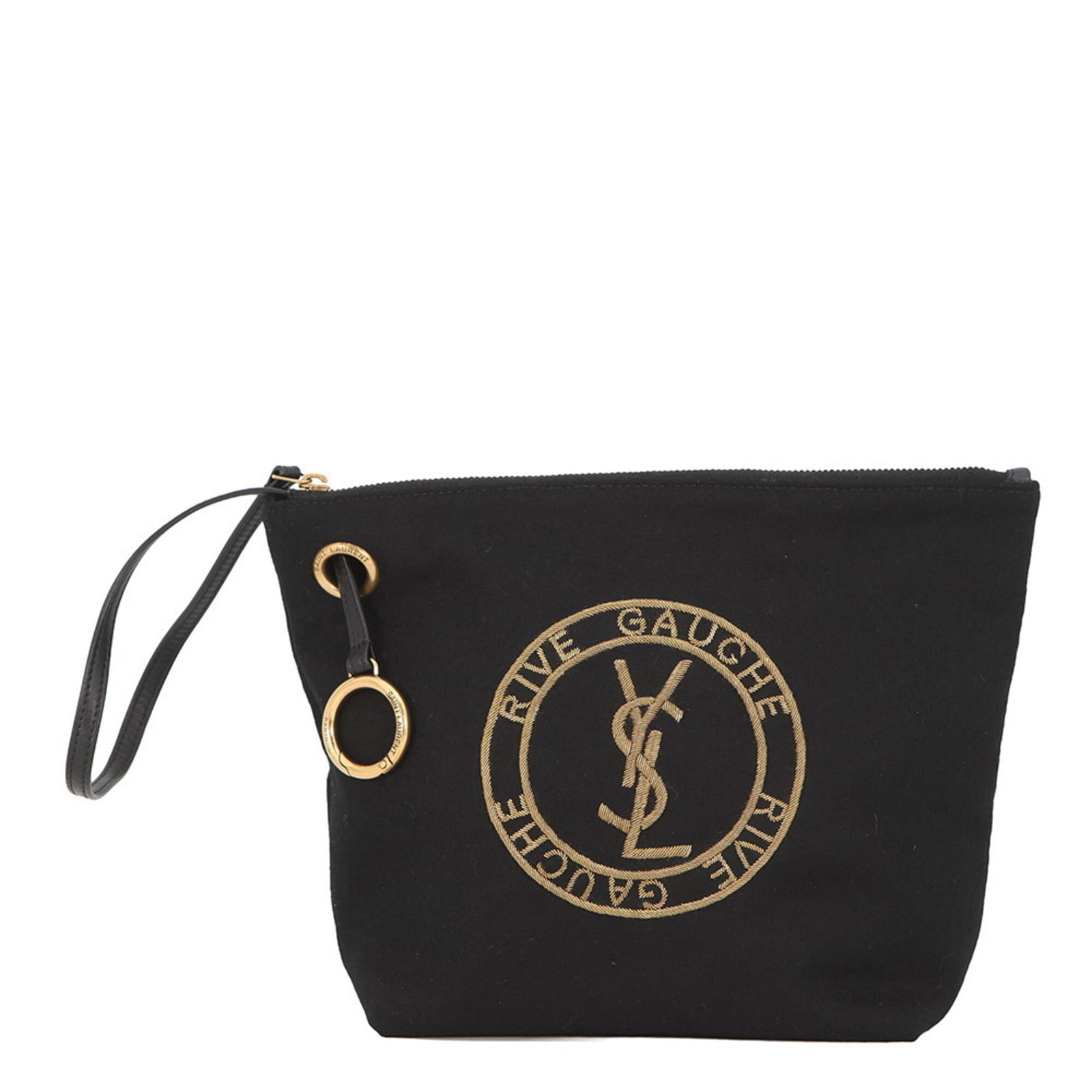 Handbag Wool Yves Saint Laurent: Handbag Wool Yves Saint Laurent This Italian-made Yves Saint Laurent handbag boasts a striking black wool exterior, adorned with gold hardware and a sleek zipper closure. Measuring 18cm x 17.5cm x 8.5