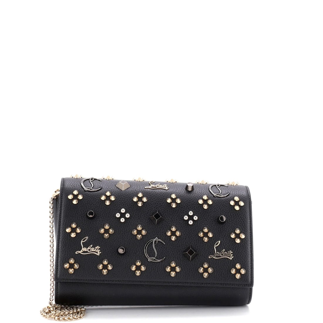 Christian Louboutin Paloma Clutch Embellished Leather Small: Christian Louboutin Paloma Clutch Embellished Leather Small The Christian Louboutin Paloma Clutch Embellished Leather Small is a stunning black leather clutch with a bold red interior. This small,