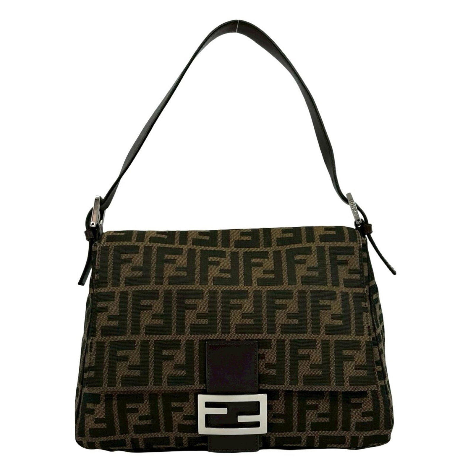 Canvas Leather Fendi Handbag Bag Shoulder: Canvas Leather Fendi Handbag Bag Shoulder Canvas and leather combine in this Fendi shoulder bag, offering a unique blend of textures and colors. Available in black, brown, and khaki, the bag's canvas