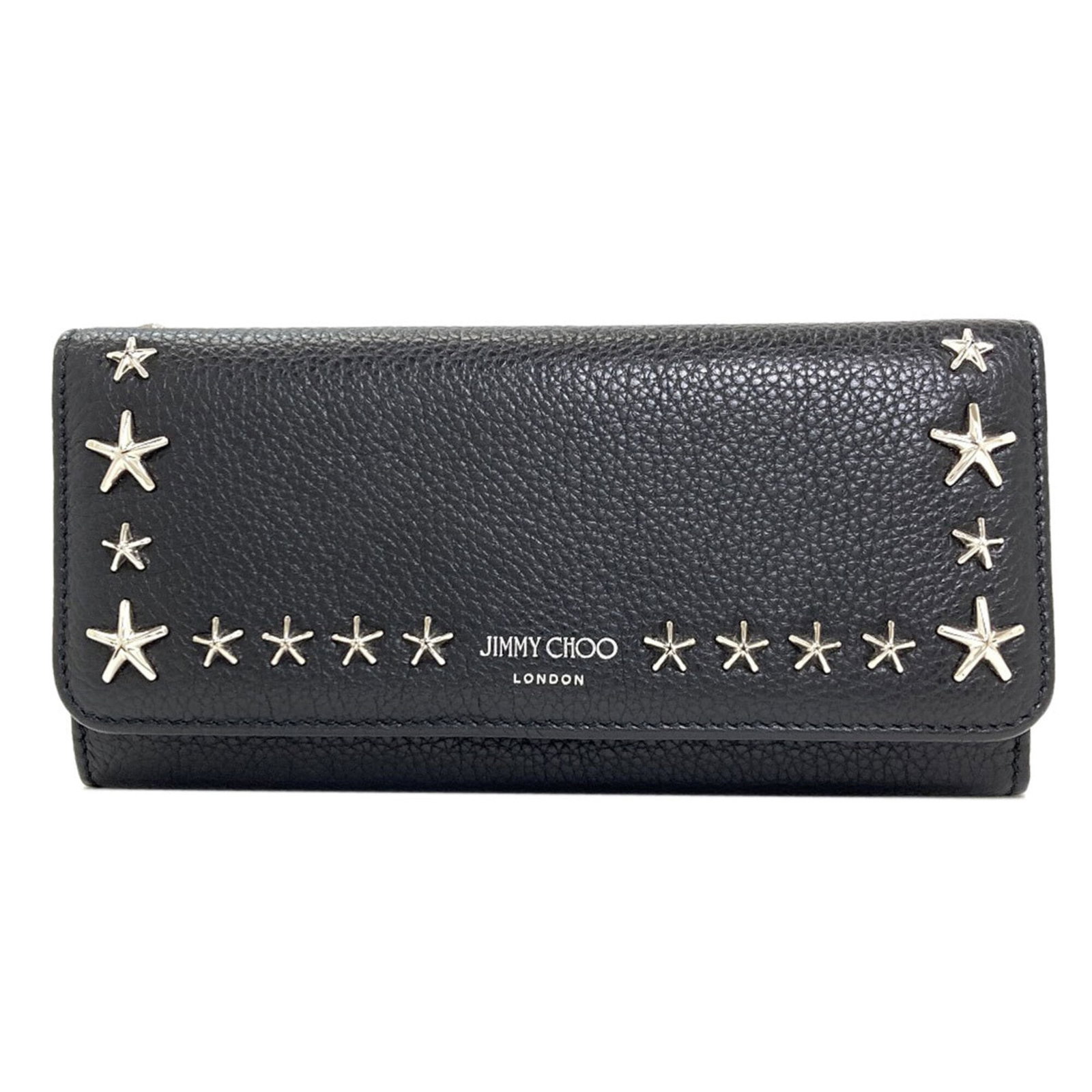 Long Wallet (Bi-Fold) Leather by Jimmy Choo: Long Wallet (Bi-Fold) Leather by Jimmy Choo Black leather long wallet by Jimmy Choo, featuring a bi-fold design with a sleek 9.5cm x 19cm x 2cm size. This stylish wallet is crafted from high-quality