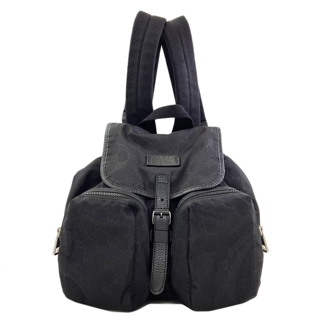 Nylon Daypack Backpack Outlet Gg Gucci 510343: Nylon Daypack Backpack Outlet Gg Gucci 510343 Nylon daypack backpack from GUCCI, featuring a black color, 10.0 inch height, and 4.7 inch depth. Made from high-quality nylon exterior and with a