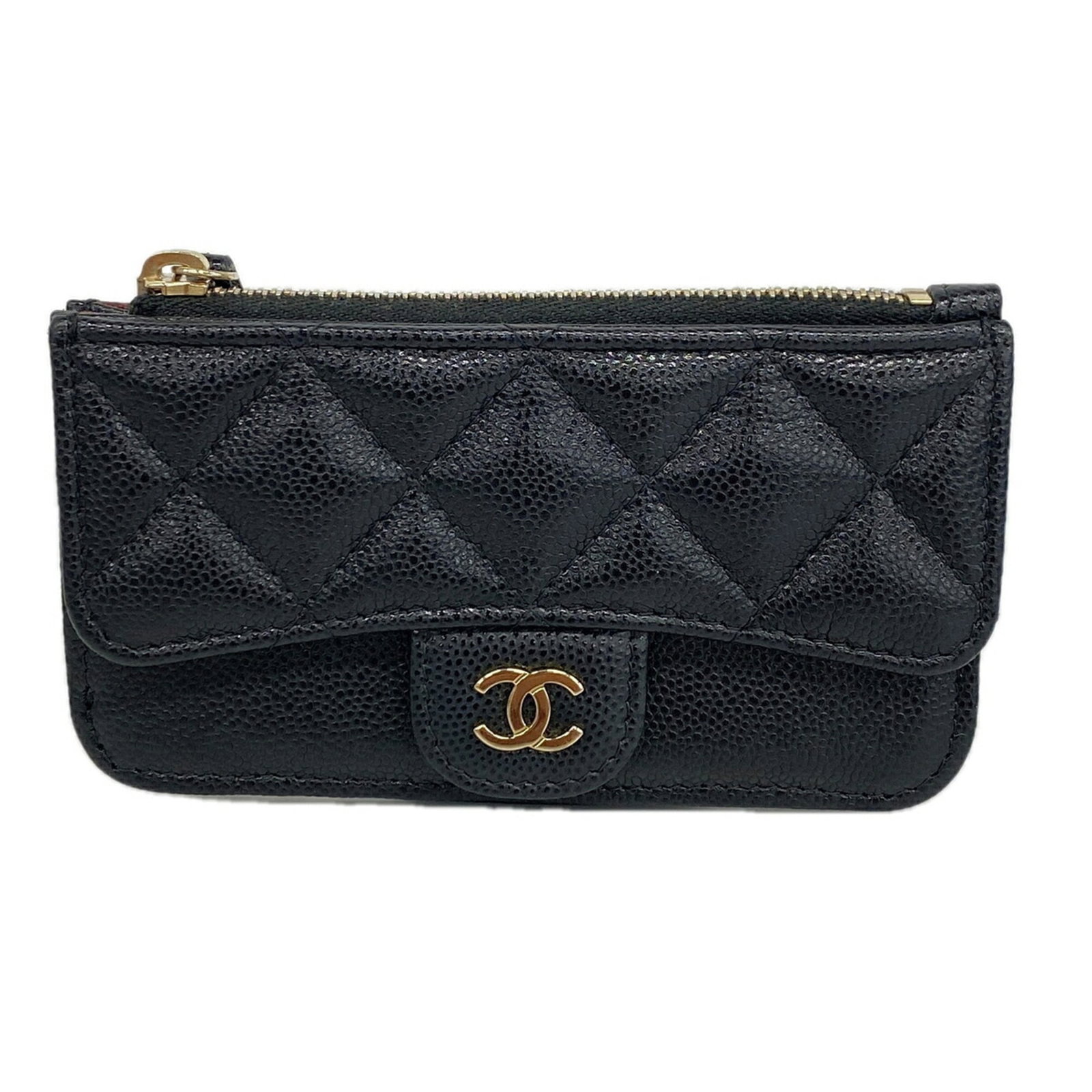 Coin Case Grained Calfskin by Chanel: Coin Case Grained Calfskin by Chanel Grained Calfskin coin case by Chanel in sleek black. This compact, 2.75'' x 5.11'' x 0.78'' purse features a sophisticated design and premium material. Made from