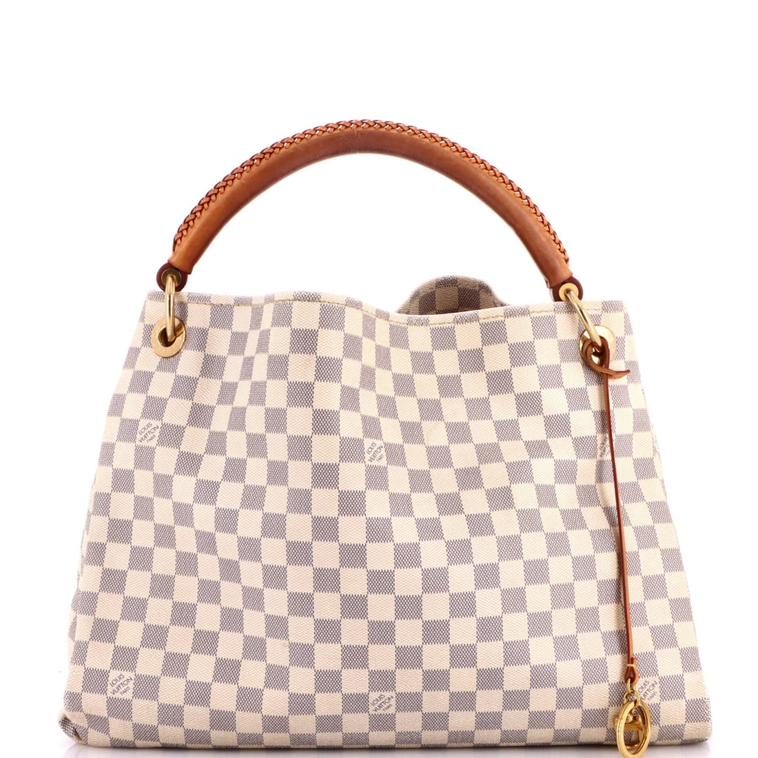 Louis Vuitton Artsy Handbag Damier MM: Louis Vuitton Artsy Handbag Damier MM White Louis Vuitton Artsy Handbag Damier MM in Fair Condition. This canvas-coated hobo features a signature Damier MM pattern, gold hardware, and a neutral