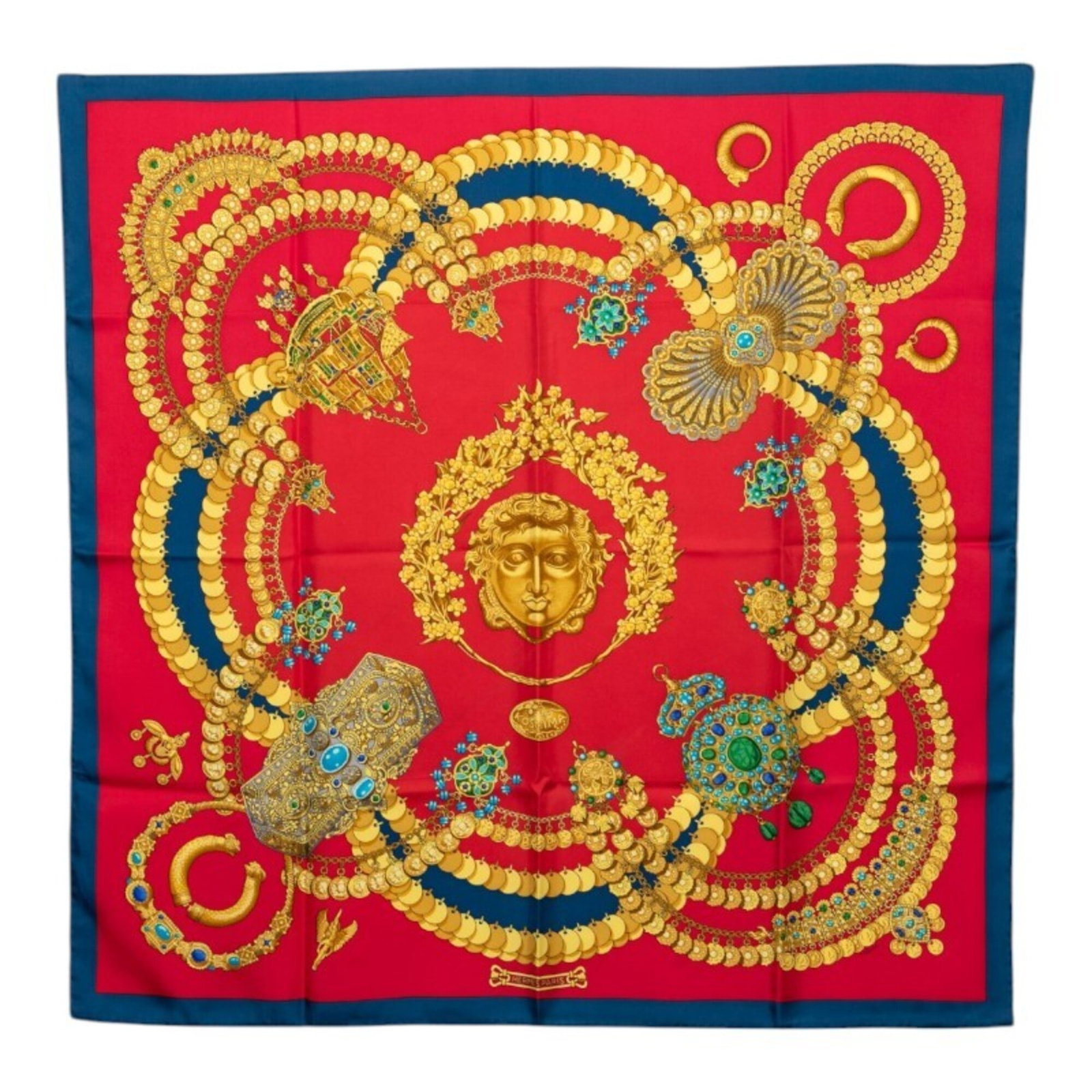 Silk Hermes Scarf: Silk Hermes Scarf Silk from the renowned French fashion house Hermes, this blue and red striped scarf is crafted from high-quality silk, measuring 87.5cm x 88.5cm. The vibrant colors and classic