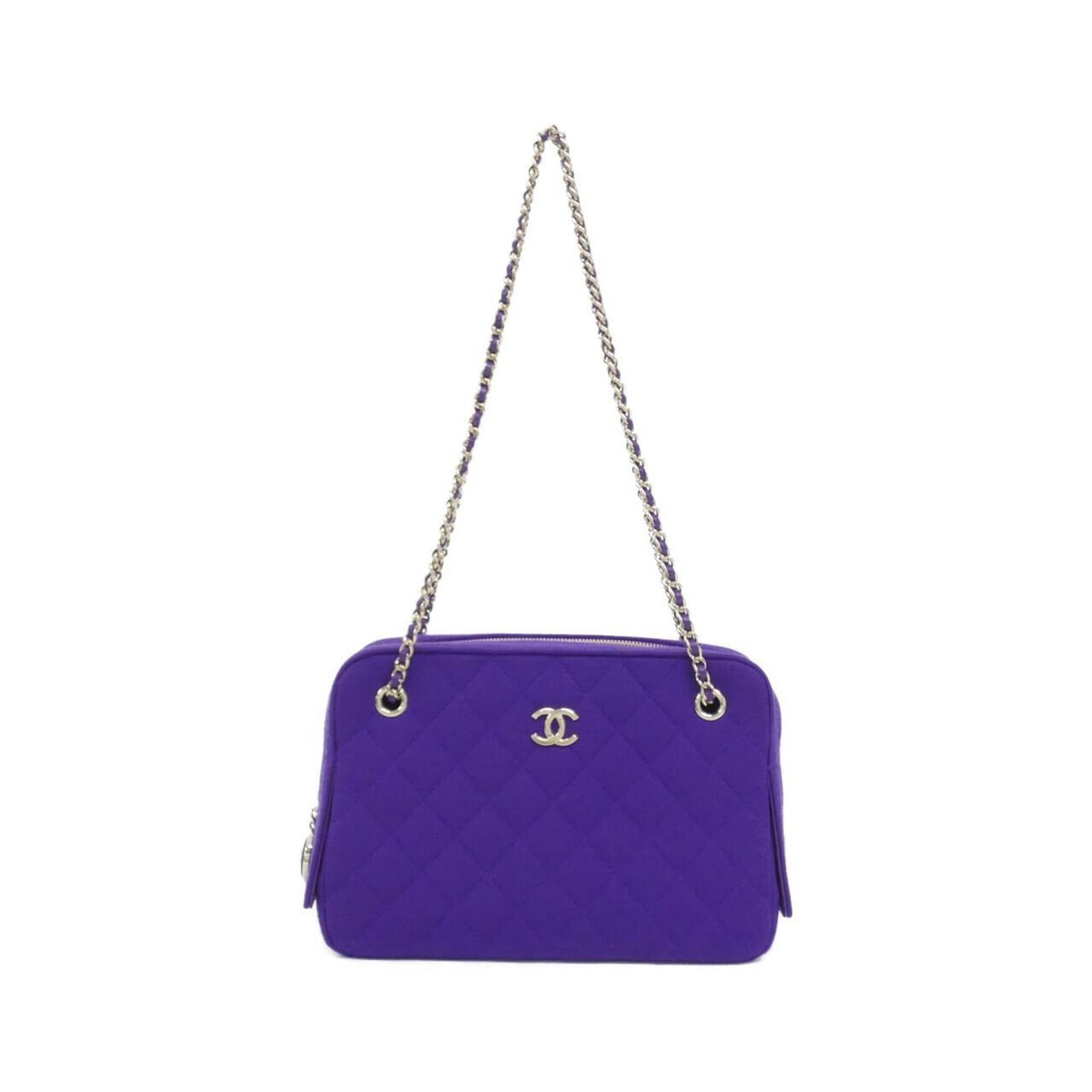 Shoulder Bag Canvas By Chanel: Shoulder Bag Canvas By Chanel Purple canvas shoulder bag from Chanel, featuring a classic design with a 16cm x 23.5cm x 7.5cm size. This stylish bag boasts a timeless look and a durable canvas