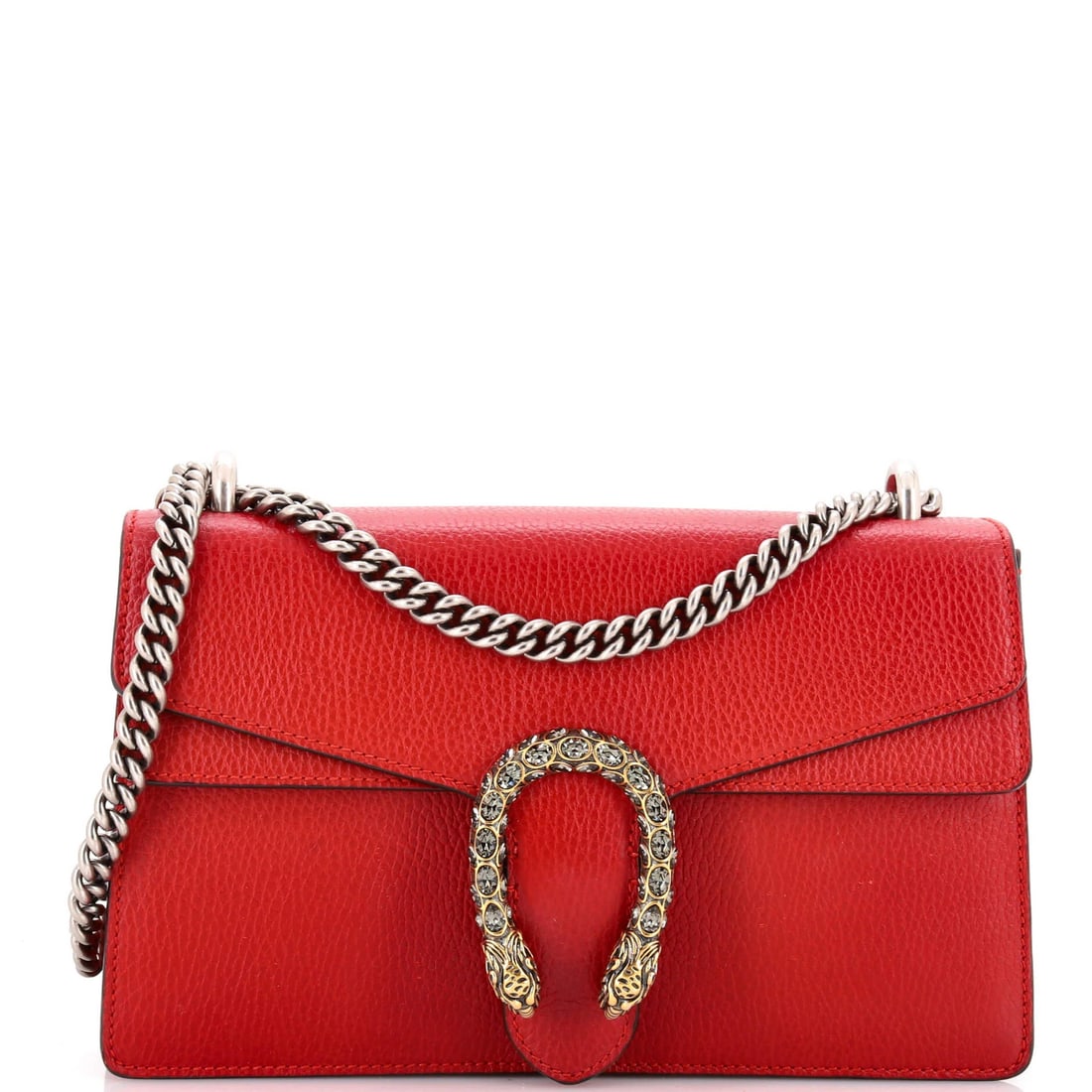 Chain Bag Leather Small Dionysus Gucci with Top Handle: Chain Bag Leather Small Dionysus Gucci with Top Handle Small Dionysus Gucci Chain Bag with Top Handle in Red Crystal Leather features a striking crystal-embellished exterior and a neutral interior.
