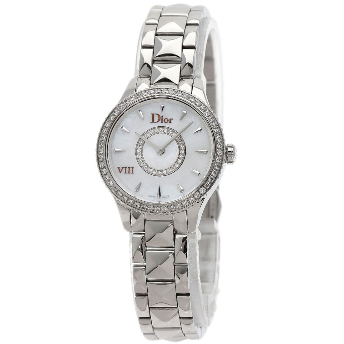 Dior Montaigne Diamond Bezel Watches Cd151110M001 Stainless Steel/ Stainless: Dior Montaigne Diamond Bezel Watches Cd151110M001 Stainless Steel/ Stainless Silver Dior Montaigne Diamond Bezel Stainless Steel Watch, featuring a white dial and a silver bezel, is a sleek and