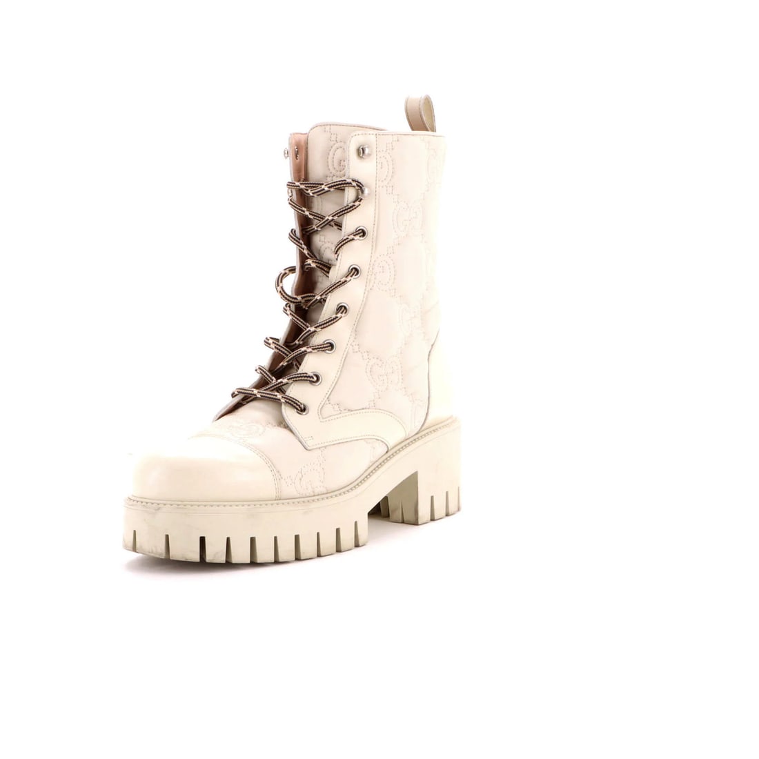 Women's Combat Boots Platform Lug Sole Gucci GG Embossed Leather (1 of 6)