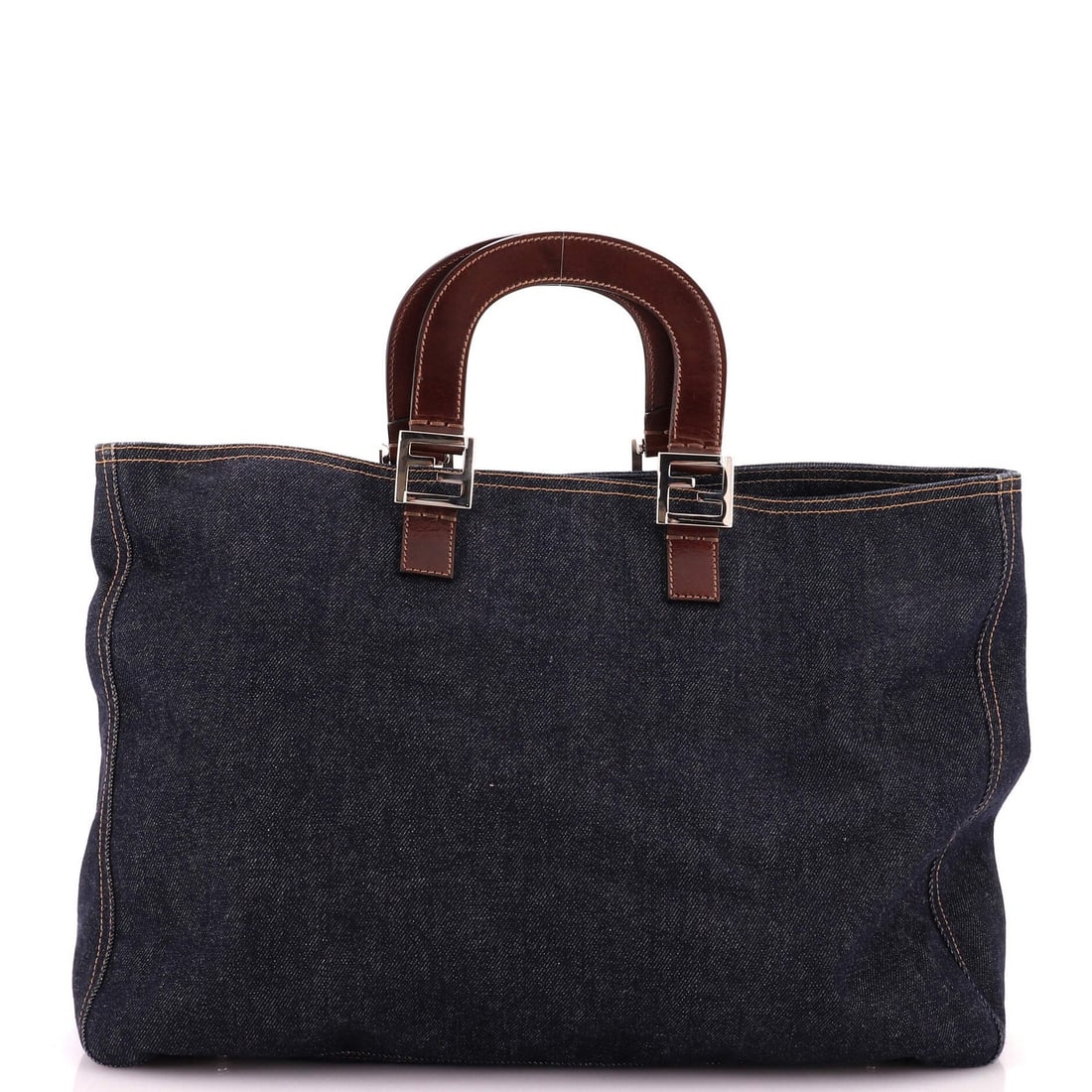 Large Denim Open Tote Vintage Fendi: Large Denim Open Tote Vintage Fendi Large Denim Open Tote Vintage Fendi features a unique blend of style and durability. This iconic tote boasts a spacious interior with a brown fabric lining,
