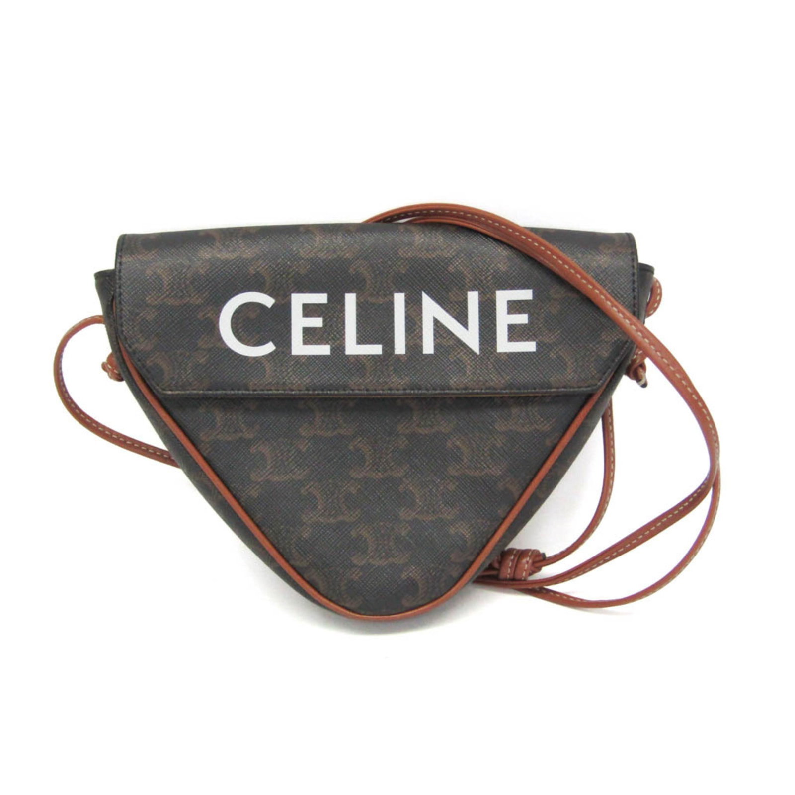 Shoulder Bag Leather Coated Celine Canvas: Shoulder Bag Leather Coated Celine Canvas The Celine Triomphe Triangle Shoulder Bag features a unique combination of coated canvas and leather, creating a stylish and durable design. Available in