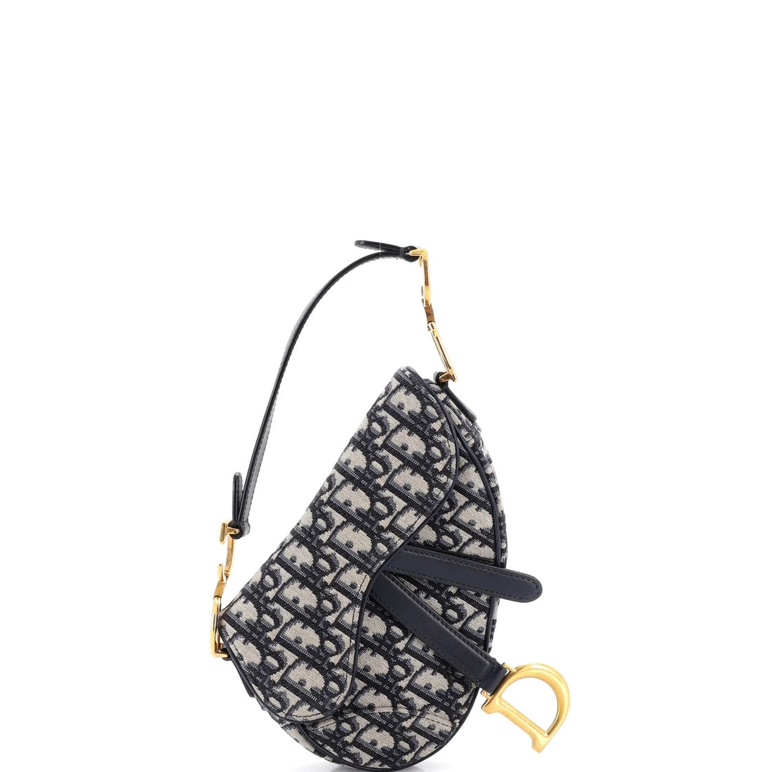 Canvas Oblique Christian Dior Saddle Mini: Canvas Oblique Christian Dior Saddle Mini Canvas Oblique Christian Dior Saddle Mini. This mini shoulder bag features a striking oblique design in blue canvas, with a neutral interior and aged gold