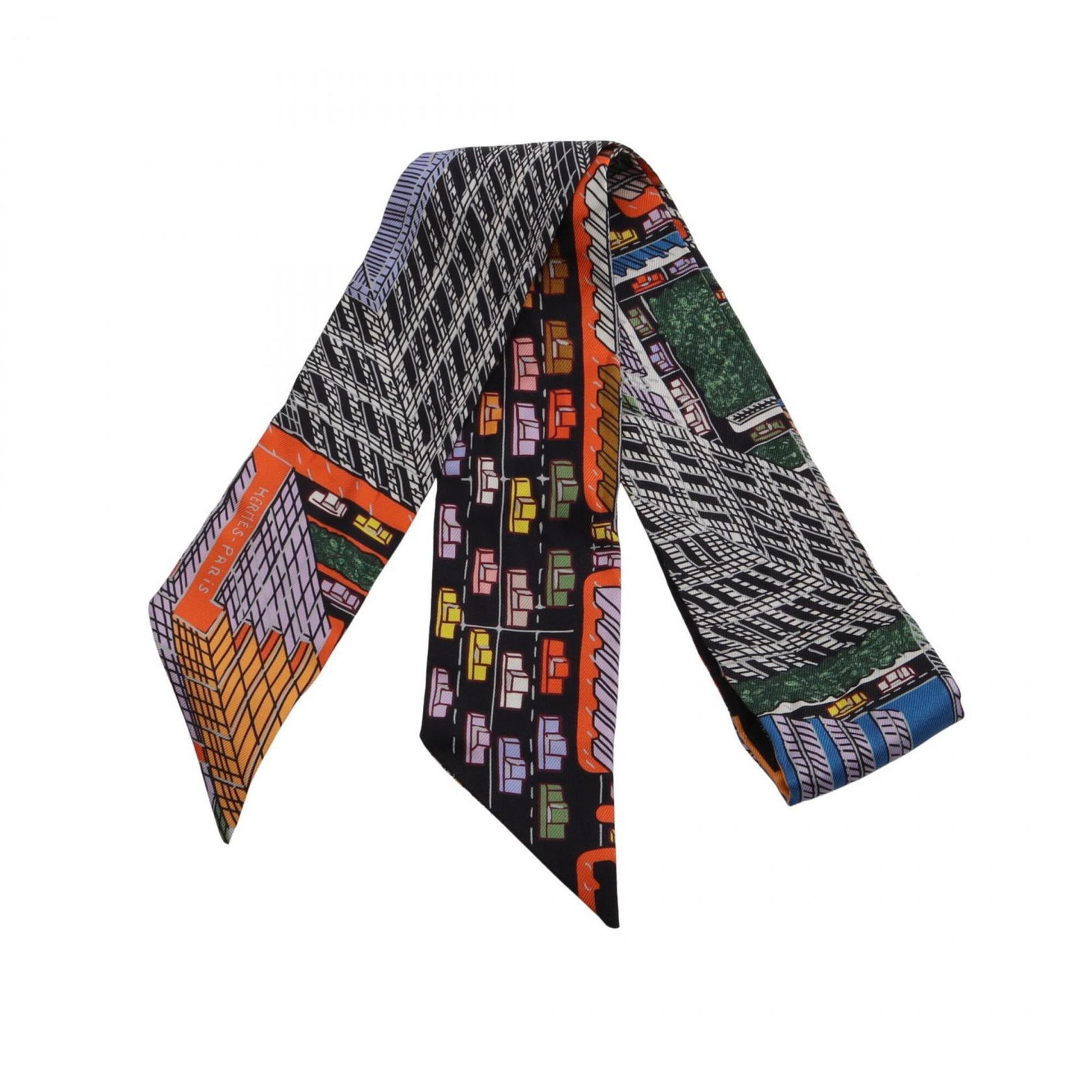 Silk Hermes Scarf: Silk Hermes Scarf Silk from the renowned French fashion house, this black multi-color Hermes scarf boasts a sleek 5cm wide design, perfectly complementing the 85cm long length. Made from luxurious