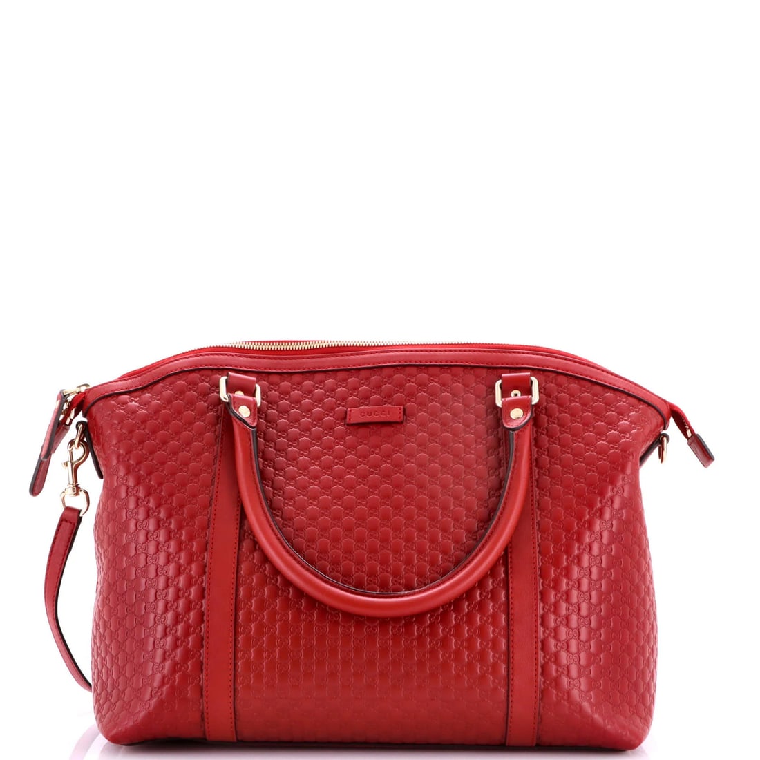 Gucci microguccissima leather medium convertible dome satchel: Gucci microguccissima leather medium convertible dome satchel The Gucci microguccissima leather medium convertible dome satchel boasts a striking red exterior, complemented by a rich brown canvas