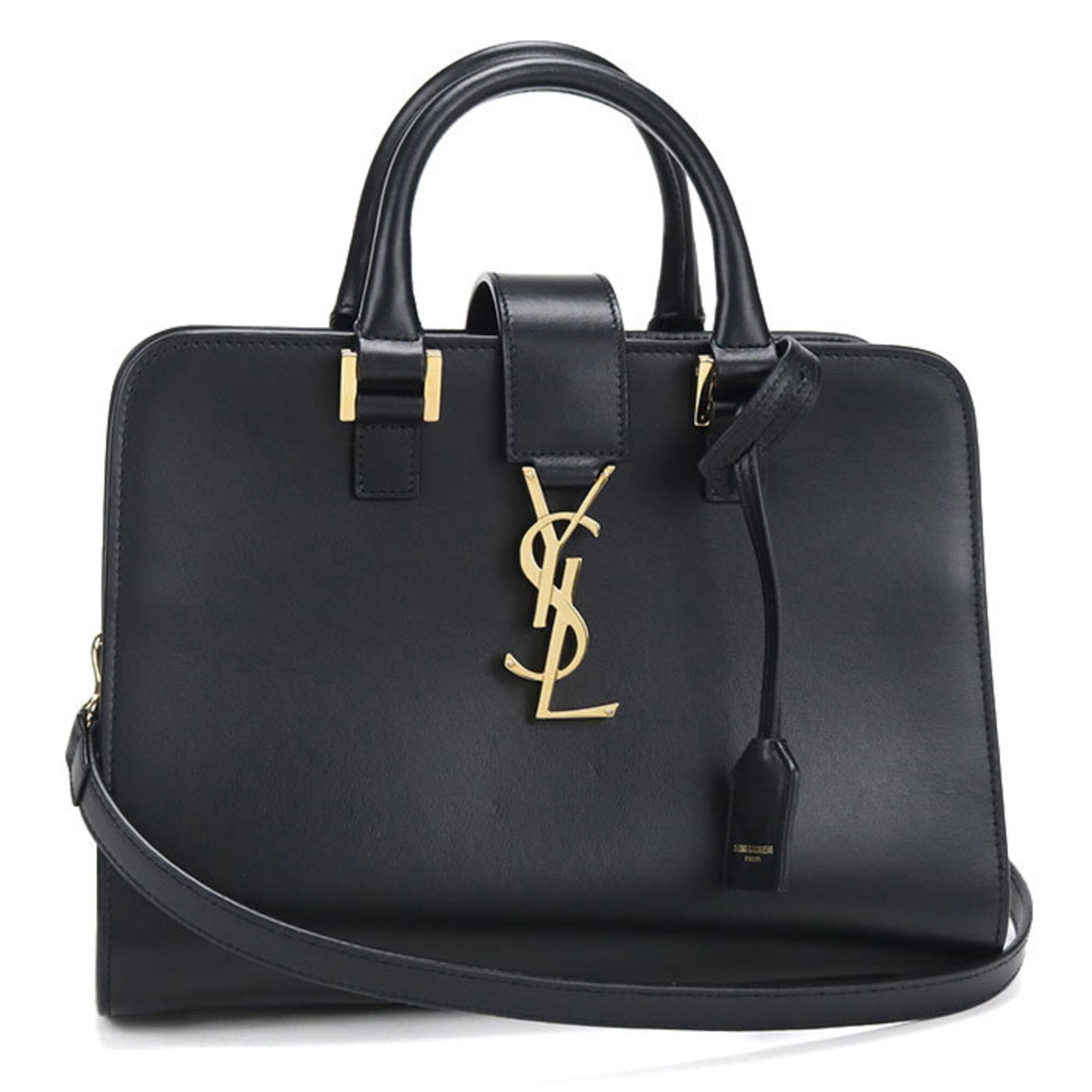 Handbag Saint Laurent Leather: Handbag Saint Laurent Leather Black Saint Laurent leather handbag with gold hardware, measuring 19cm x 26cm x 13cm. This Italian-made handbag boasts a classic design and premium leather construction.