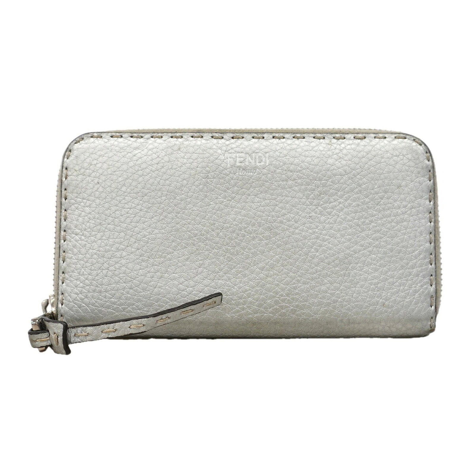 Long Fendi Wallet Leather Bi: Long Fendi Wallet Leather Bi The Fendi Long Wallet features a sleek silver leather design with a bi-fold structure, measuring 10.5cm x 18.5cm x 2.5cm. This stylish wallet boasts a classic look and a