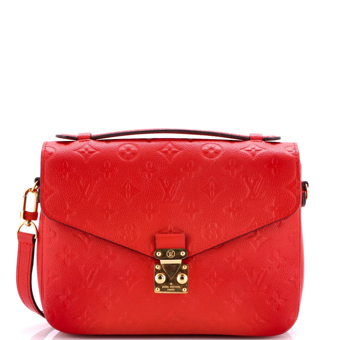 Empreinte Leather Pochette Monogram Vuitton Louis: Empreinte Leather Pochette Monogram Vuitton Louis Red Empreinte Leather Pochette Monogram Vuitton Louis, a stylish cross body bag with a bold red exterior and gold hardware, features a signature and
