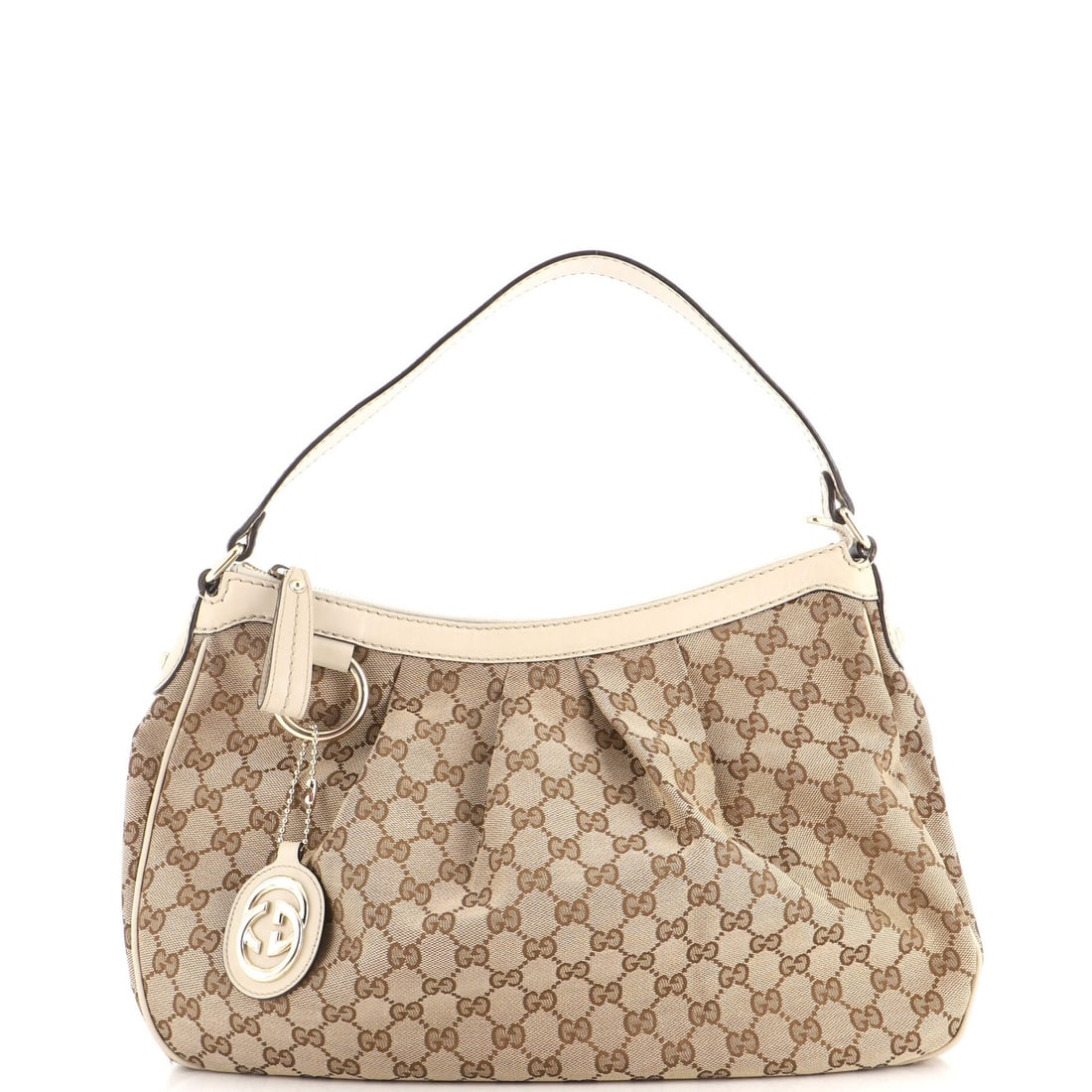 Gucci Sukey Hobo GG Canvas with Leather Medium: Gucci Sukey Hobo GG Canvas with Leather Medium The Gucci Sukey Hobo GG Canvas with Leather Medium is a stylish and versatile medium-sized hobo bag, featuring a neutral exterior and a spacious