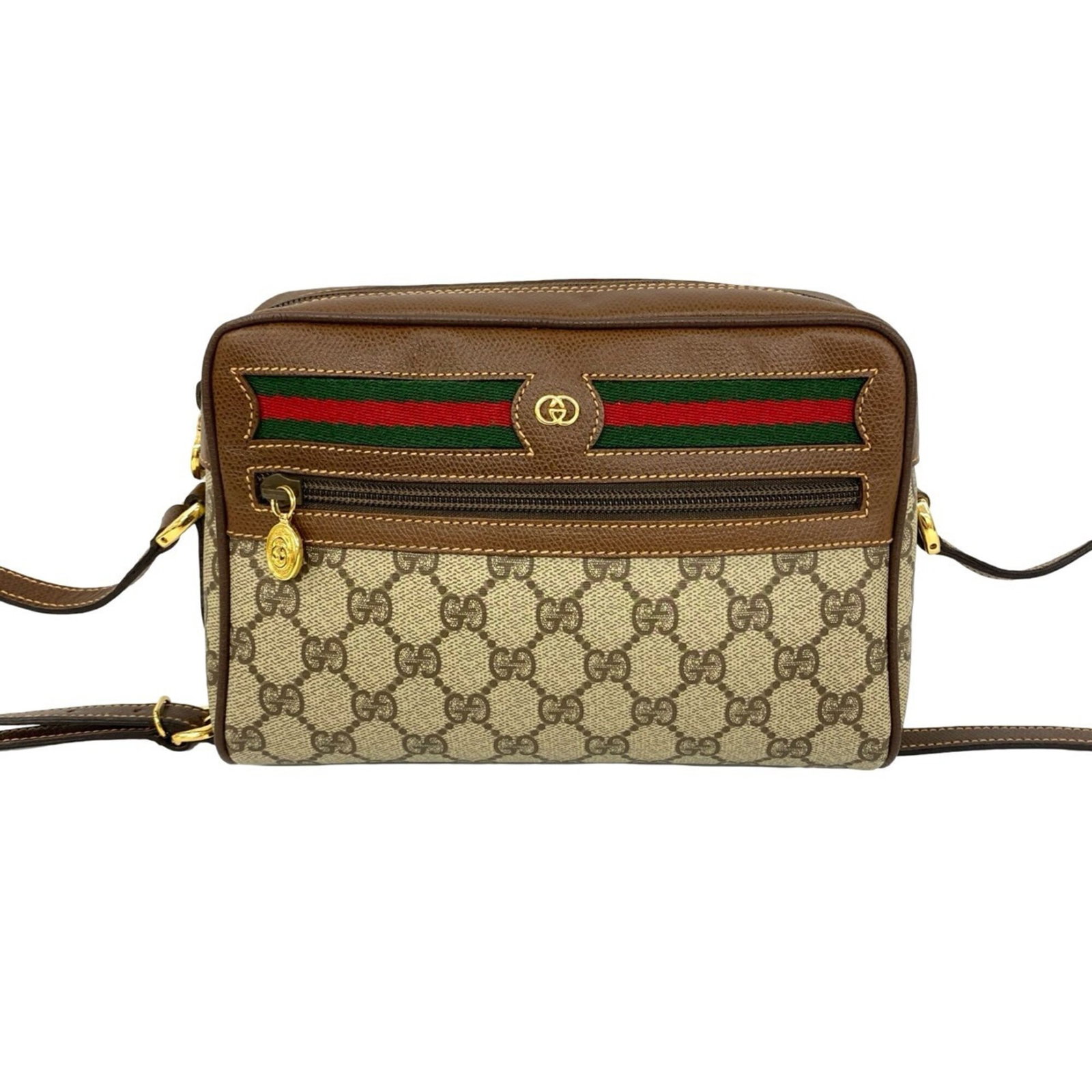 Shoulder Bag Leather Pvc Gucci: Shoulder Bag Leather Pvc Gucci Brown, Green, Red color Gucci shoulder bag made from high-quality leather and PVC, featuring a classic design with a 16cm x 22cm x 7.5cm size. The bag's durable