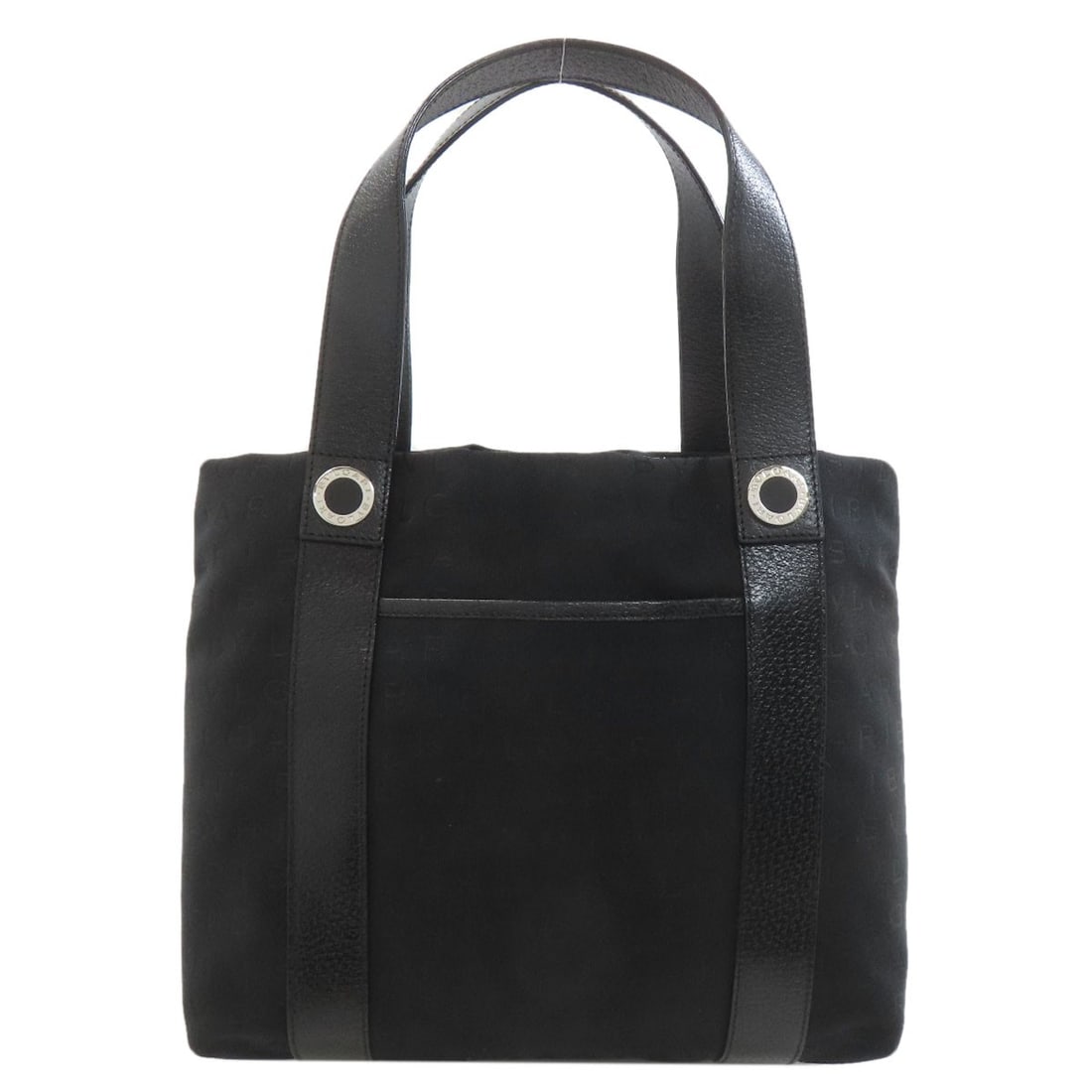 Bvlgari Logo Mania Tote Bag Canvas Leather: Bvlgari Logo Mania Tote Bag Canvas Leather Canvas leather Bvlgari Logo Mania Tote Bag, featuring a black canvas exterior and open closure, measures 9.1 inches in height and 10.6-11.8 inches in width.