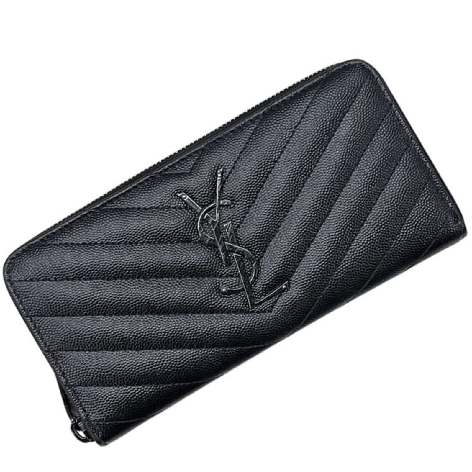 Saint Laurent Long Wallet Leather Bi Fold: Saint Laurent Long Wallet Leather Bi Fold Black leather bi-fold wallet from Saint Laurent, measuring 9.5cm x 19cm x 2.5cm, offering a sleek and long design. This long wallet features a classic