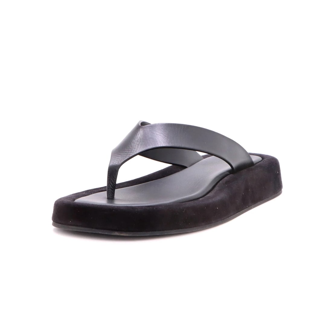 Women's Sandals Leather Thong Ginza Row: Women's Sandals Leather Thong Ginza Row The Row Ginza Row sandal features a sleek black leather upper with a thong design, showcasing the brand's signature style. With its premium leather exterior and
