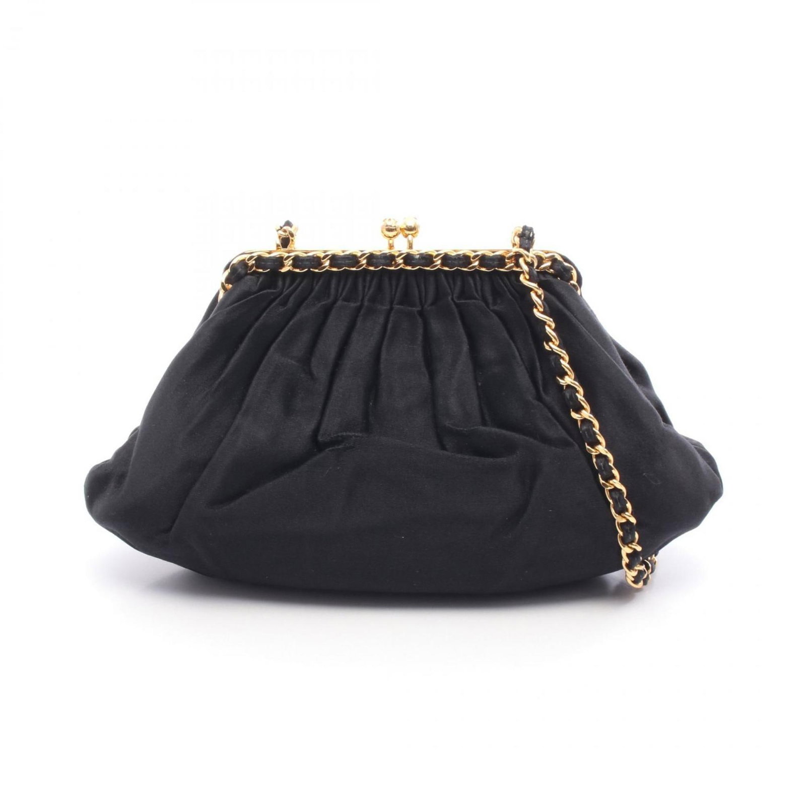 Shoulder Bag Fabric Chanel: Shoulder Bag Fabric Chanel Black fabric shoulder bag with gold hardware, measuring 14cm x 23cm x 4cm. This Chanel bag features a simple yet elegant design, showcasing the iconic brand's signature