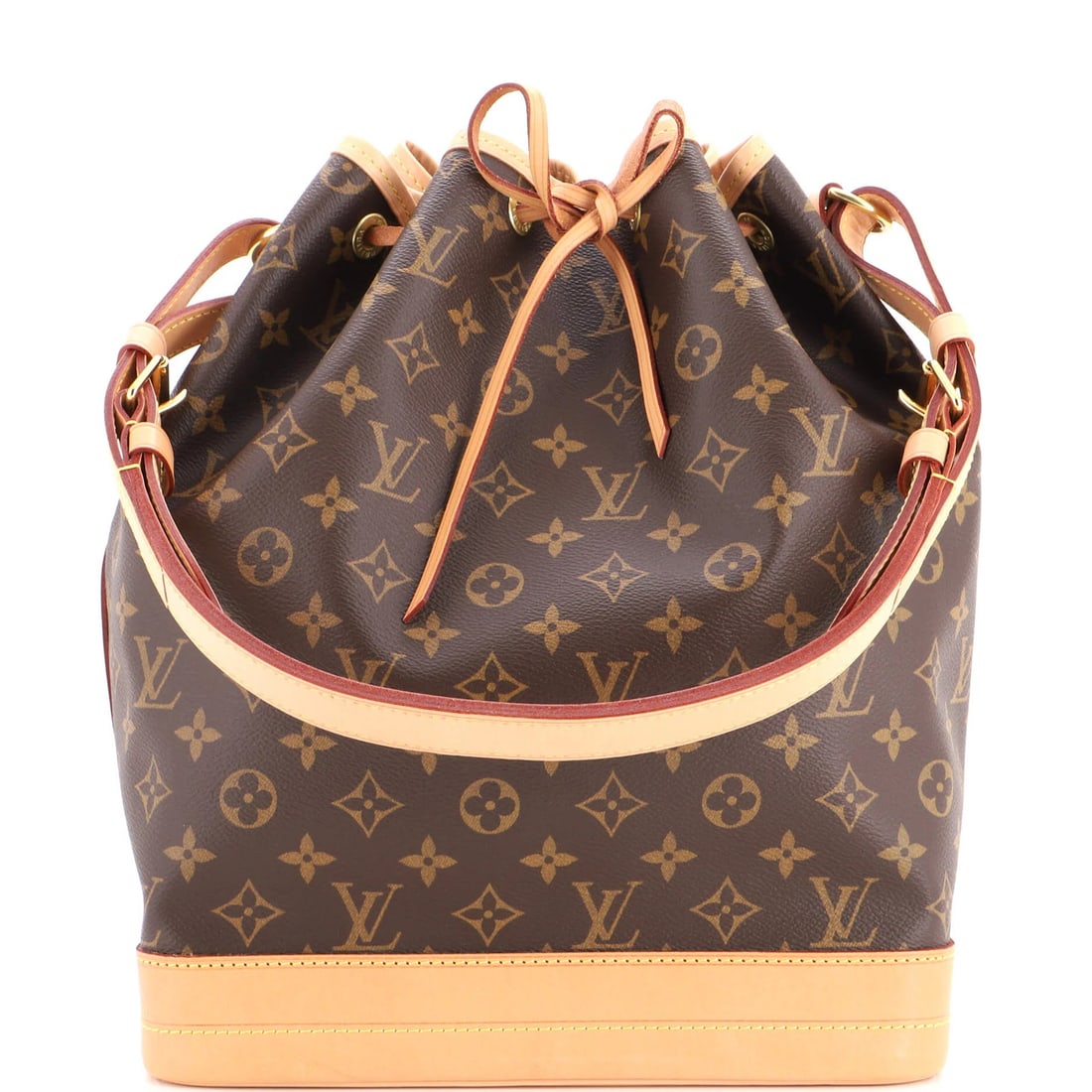 Louis Vuitton Canvas Large Monogram Handbag Noe: Louis Vuitton Canvas Large Monogram Handbag Noe Canvas Large Monogram Bucket Handbag in Brown with Aged Gold Hardware, featuring the iconic Louis Vuitton Noe design, measures 13" tall and 10" wide,