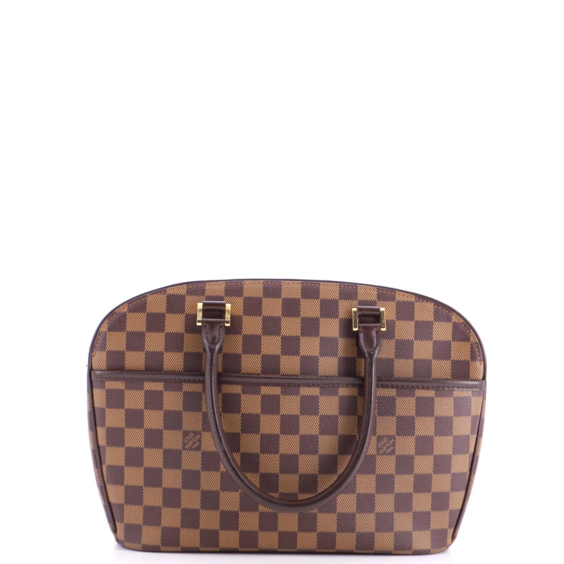 Vuitton Louis Sarria Handbag Horizontal Damier: Vuitton Louis Sarria Handbag Horizontal Damier Brown Louis Vuitton Sarria Handbag with Horizontal Damier Canvas Coated Exterior, featuring a classic top handle and microfiber red interior. This