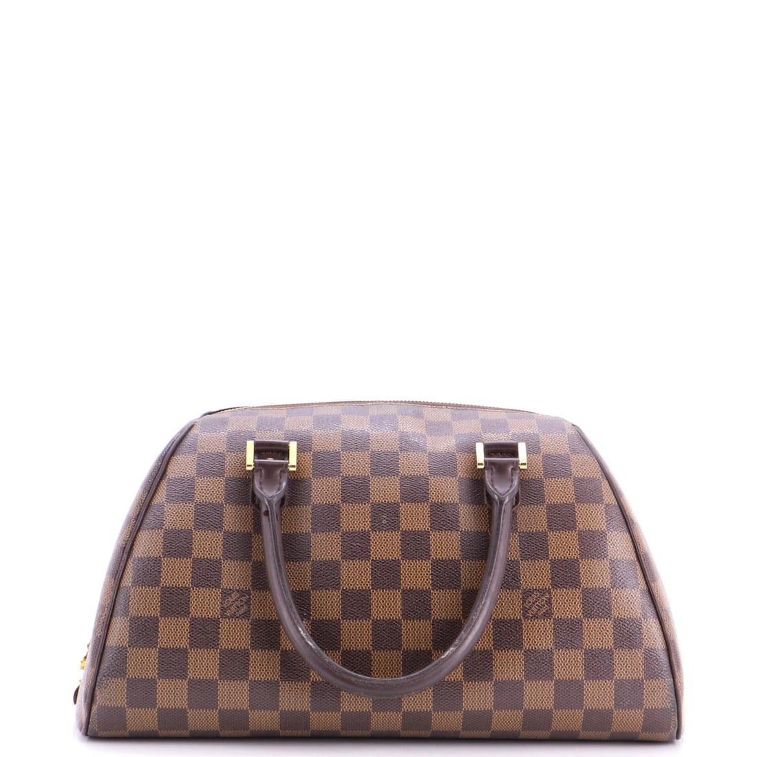 Louis Vuitton Handbag Damier MM: Louis Vuitton Handbag Damier MM The Louis Vuitton Handbag Damier MM boasts a timeless design with a rich, brown canvas exterior and striking red interior. With its classic bowler style and gold hardwa