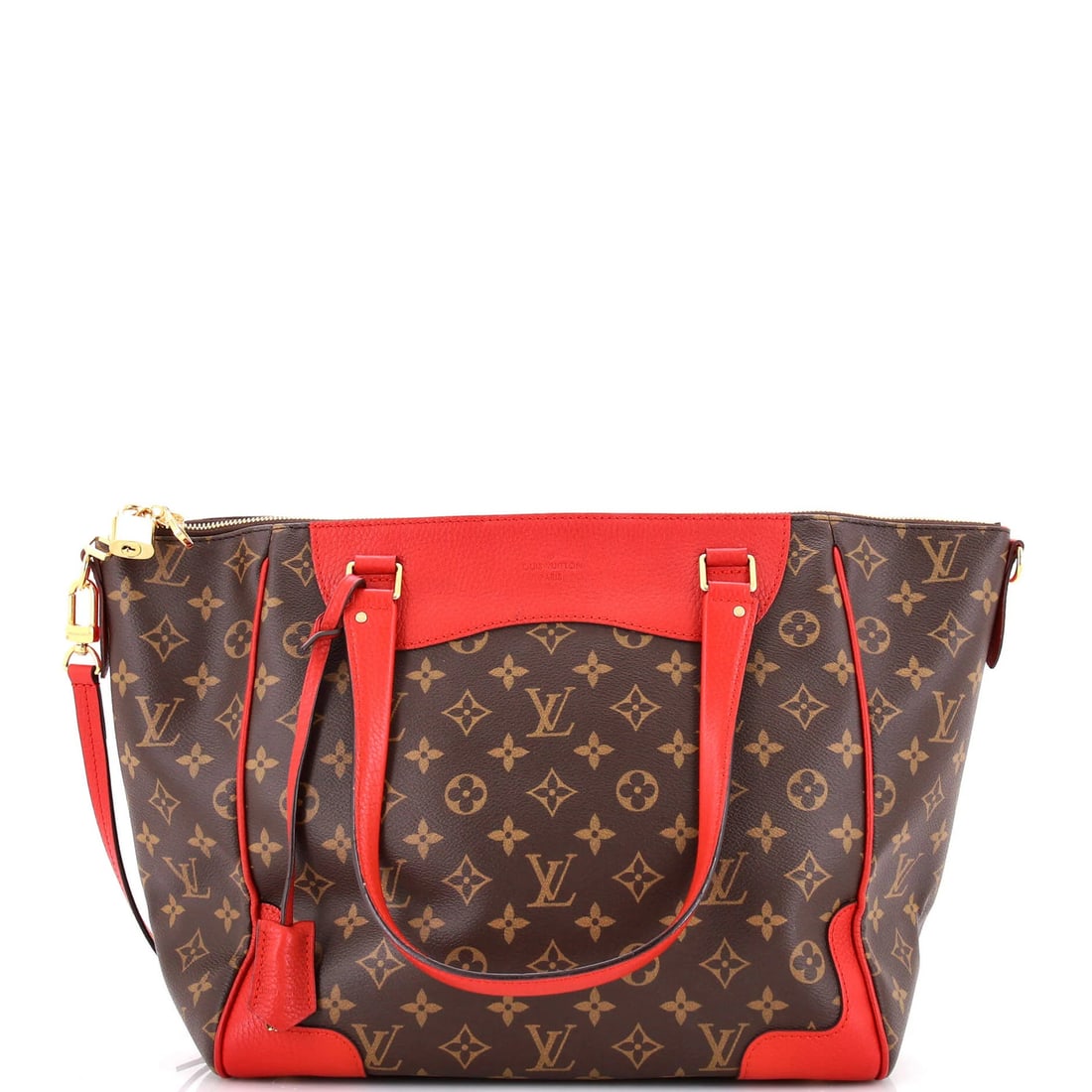 Canvas monogram leather Louis Vuitton NM Handbag Estrela: Canvas monogram leather Louis Vuitton NM Handbag Estrela Canvas monogram leather Louis Vuitton NM Handbag Estrela features a striking red exterior with a canvas-coated leather finish, accompanied by a
