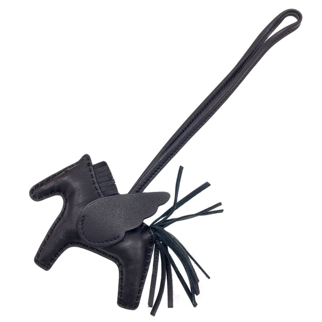 Miro Anyo Ring Key Pegasus Charm Rodeo Hermes: Miro Anyo Ring Key Pegasus Charm Rodeo Hermes Black Anyo Miro Pegasus charm sits atop a sleek black key ring, adding a touch of whimsy to everyday keys. The striking design of the Pegasus charm is a