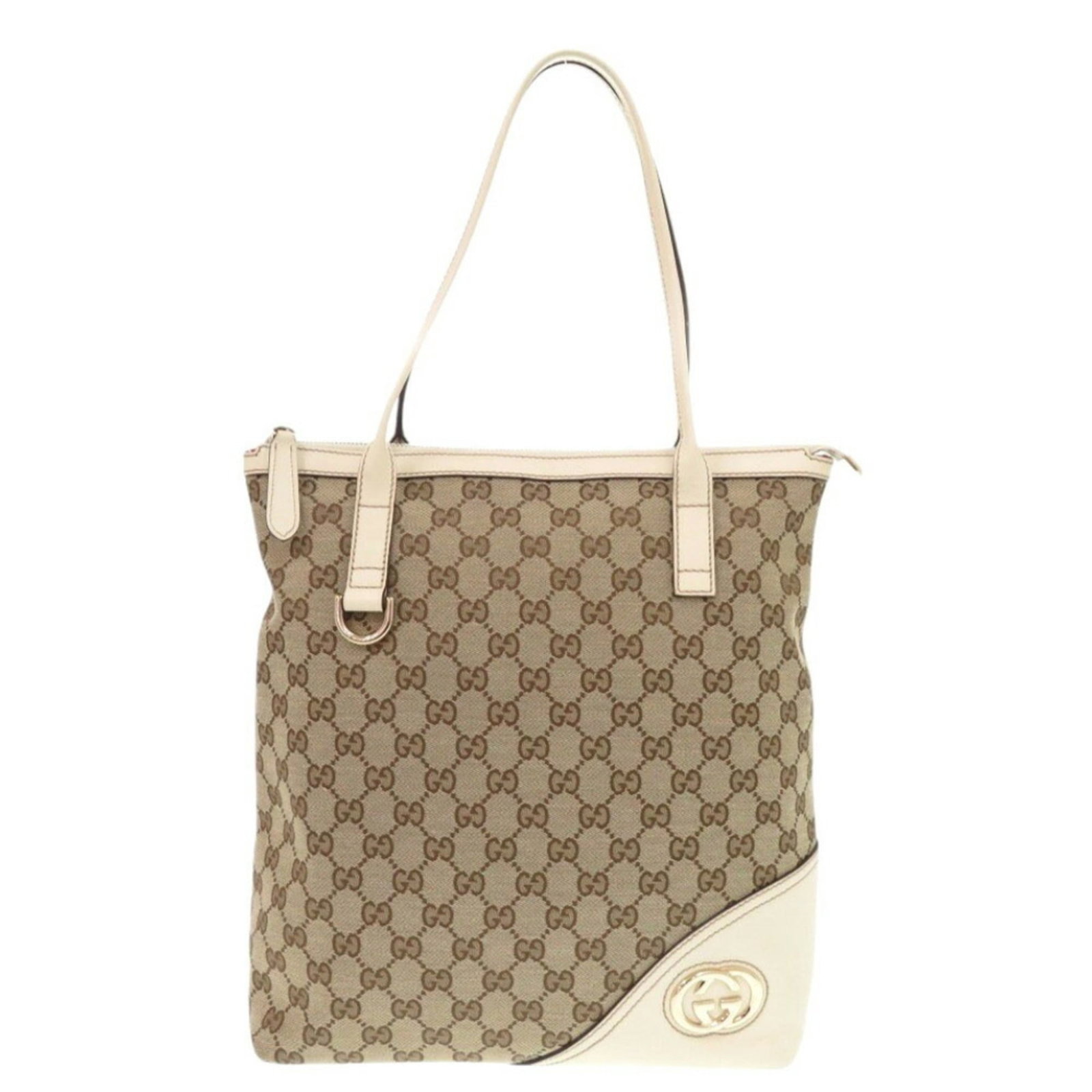 Canvas Leather Gucci Bag Tote: Canvas Leather Gucci Bag Tote GG canvas and leather combine in this classic Gucci tote bag, available in beige and white. Measuring 32cm x 30cm x 11cm, it offers a stylish and practical way to carry e