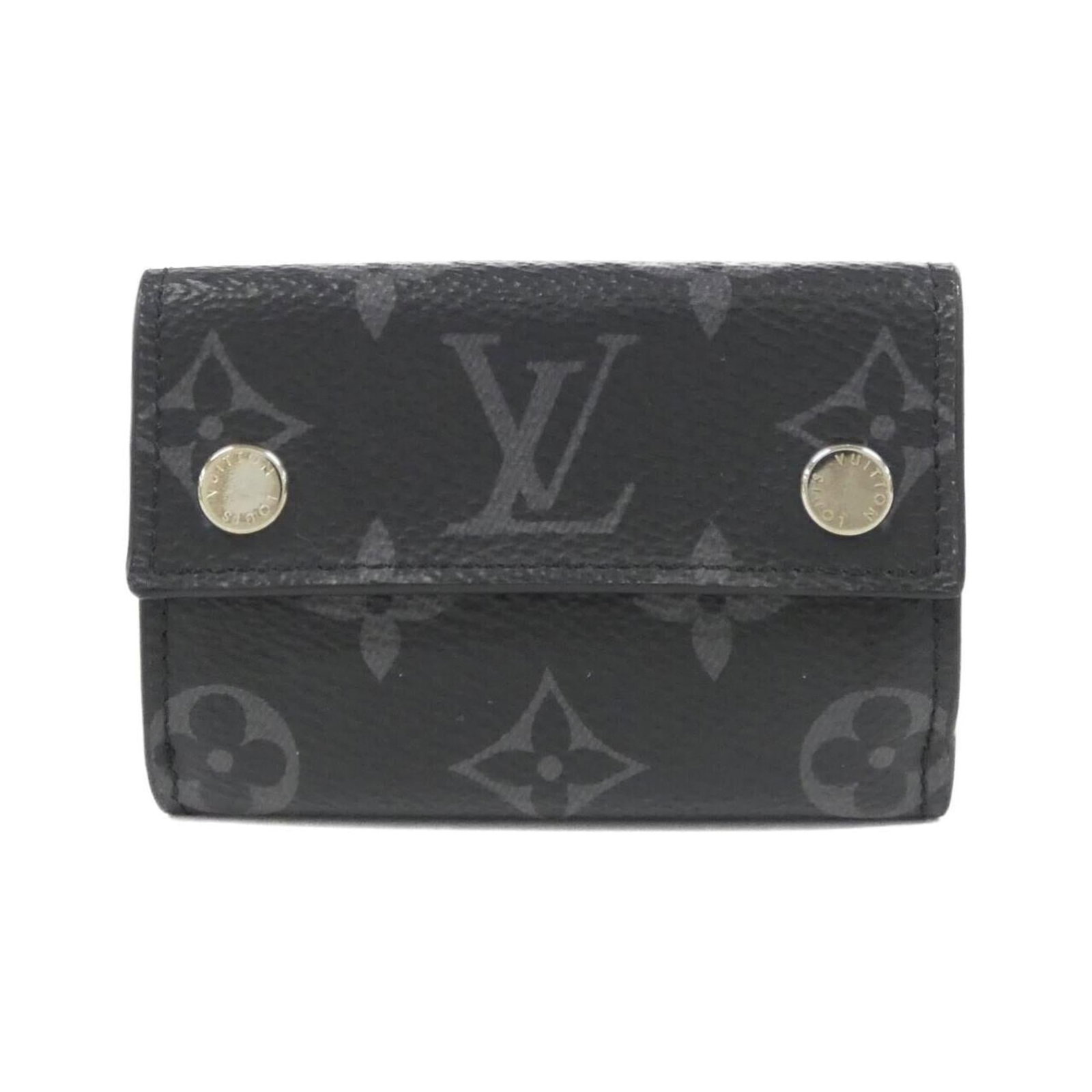 Coated Canvas Bi Fold Wallet Louis Vuitton: Coated Canvas Bi Fold Wallet Louis Vuitton Coated canvas bi-fold wallet in black, measuring 7cm x 10cm x 3cm, a classic Louis Vuitton design. The coated canvas material provides a durable and stylish 