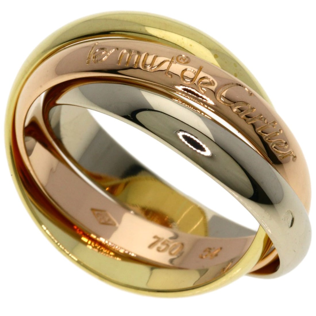 Cartier Trinity Ring Yellow Gold White Gold K18: Cartier Trinity Ring Yellow Gold White Gold K18 Cartier Trinity Ring in K18 Yellow Gold and White Gold, a striking combination of two precious metals. This 7(US) ring features a signature, showcasing 