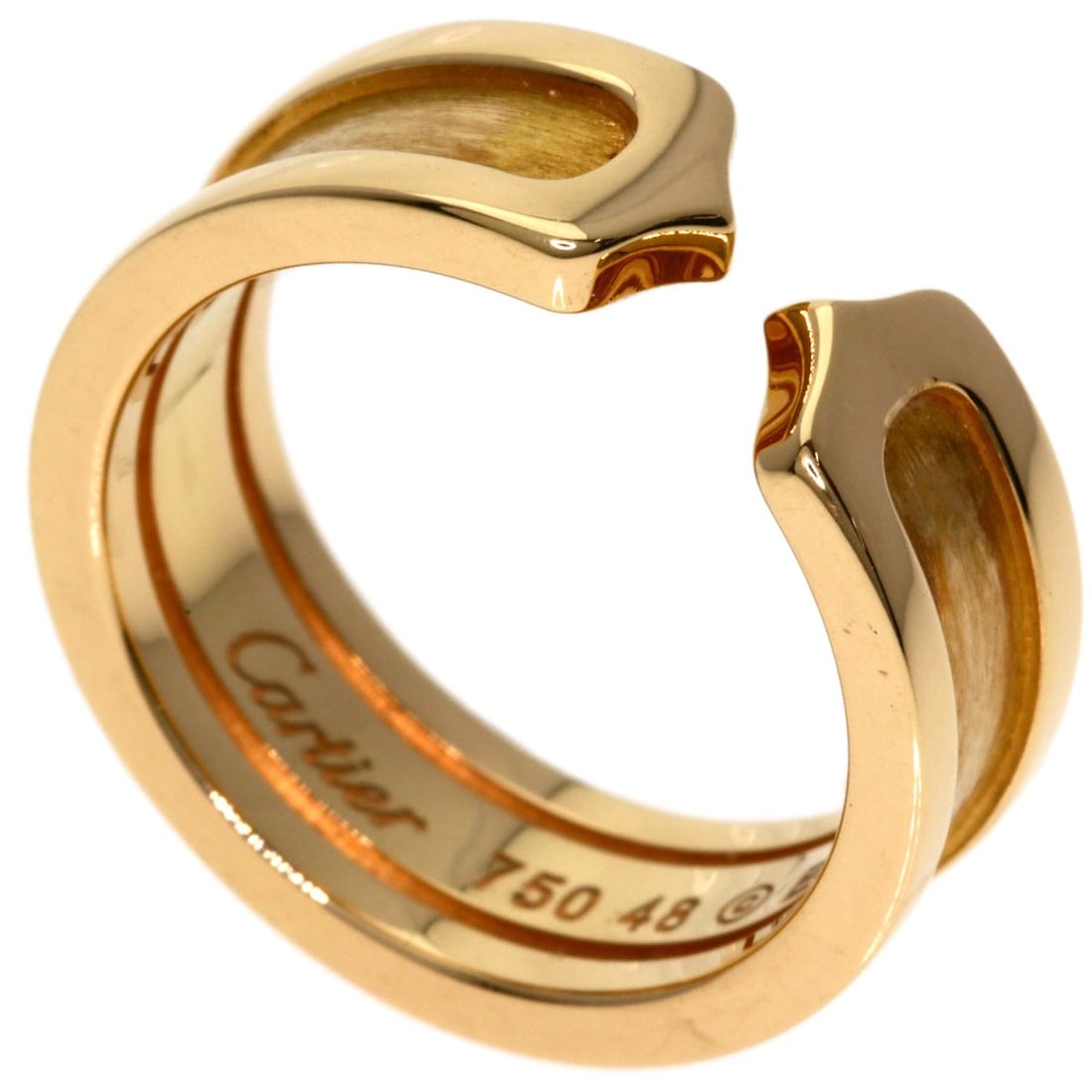 Cartier C2 Ring Pink Gold K18 #48: Cartier C2 Ring Pink Gold K18 #48 Cartier C2 Ring in 18k Pink Gold, featuring an open ring design with a gold exterior and K18 pink gold material. This style ring does not include a main stone and is