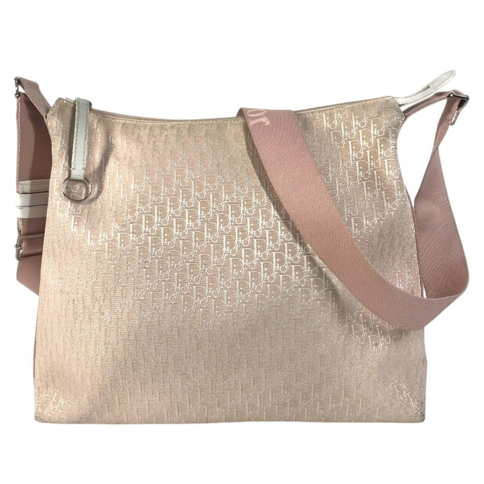 Shoulder Bag Leather Canvas Christian Dior: Shoulder Bag Leather Canvas Christian Dior Shoulder bag in pink, white, and yellow leather and canvas, measuring 28cm x 33.5cm x 9.5cm. Made from a combination of leather and canvas, this bag