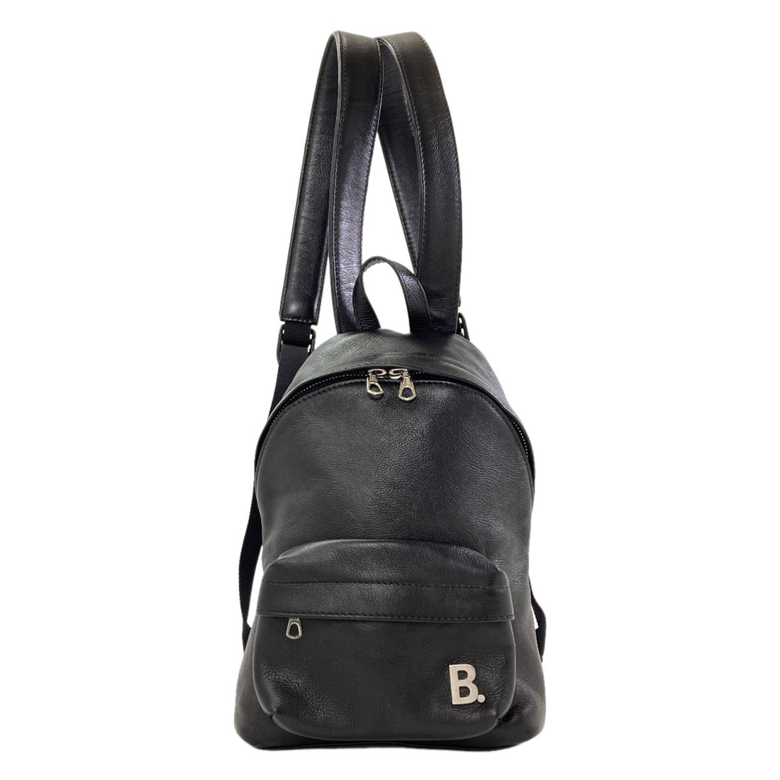 Leather Logo Backpack Daypack Balenciaga 580026: Leather Logo Backpack Daypack Balenciaga 580026 Black leather backpack with a Balenciaga logo, measuring 9.8 inches in height and 2.8 inches in depth, featuring a zip closure and made of high-quality
