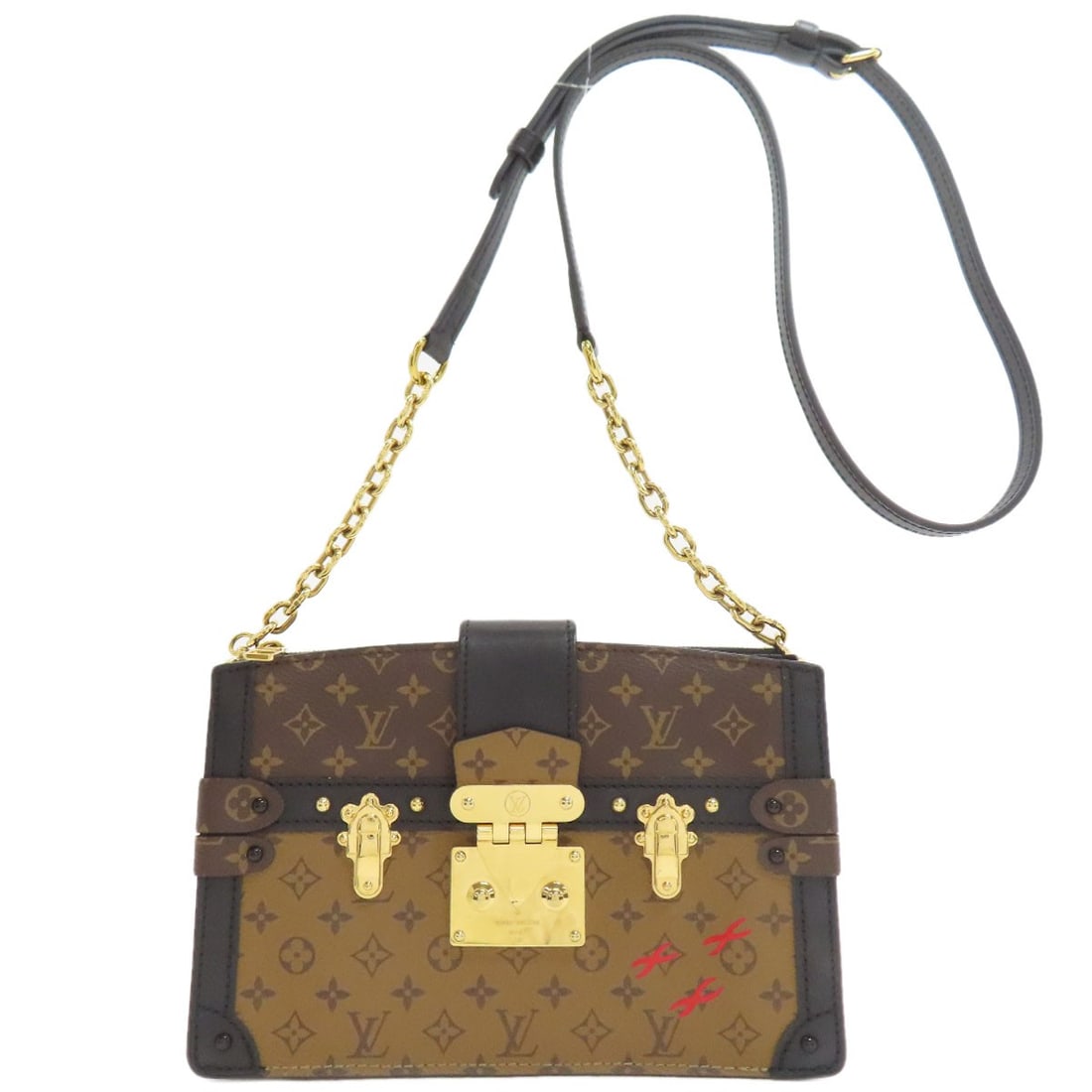 Monogram Reverse M43596 Clutch Shoulder Bag Louis Vuitton Trunk: Monogram Reverse M43596 Clutch Shoulder Bag Louis Vuitton Trunk Brown Monogram Reverse Louis Vuitton Trunk Clutch Shoulder Bag. This shoulder bag features the iconic Monogram reverse design in brown,