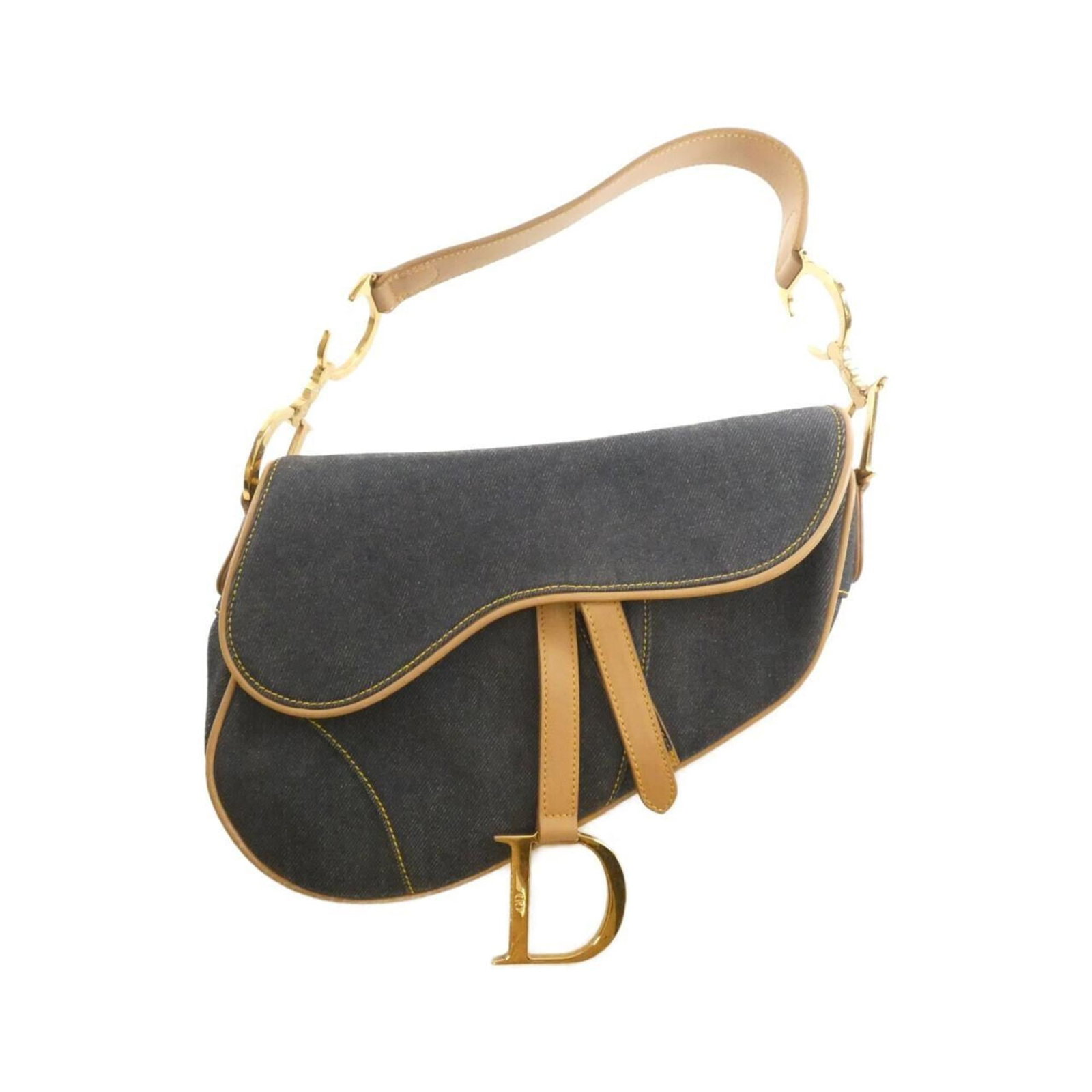 Christian Dior Shoulder Bag in Denim Leather: Christian Dior Shoulder Bag in Denim Leather Denim leather gives this Christian Dior shoulder bag a unique touch, with beige, blue, and Bordeaux hues adding depth and visual interest. The bag's
