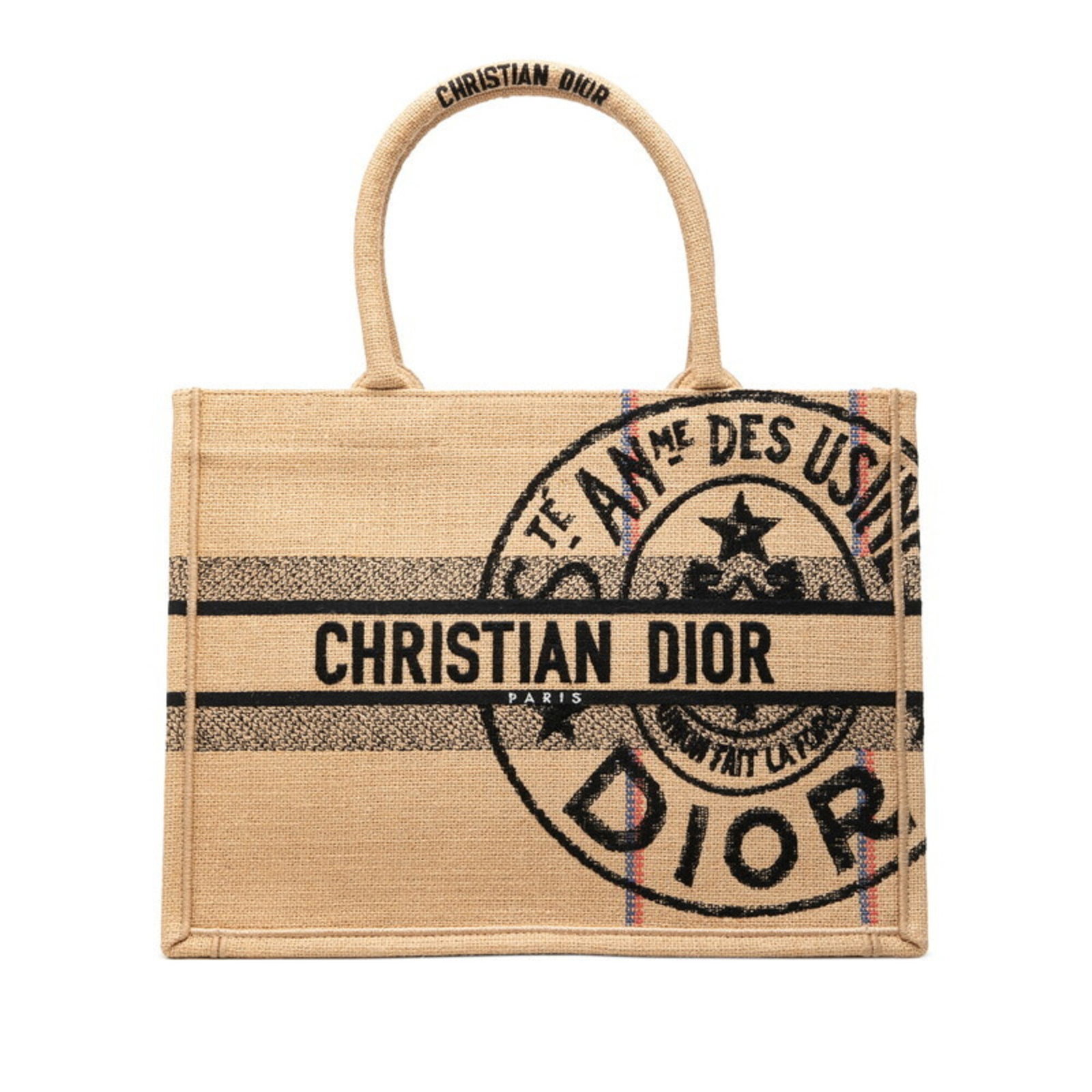 Handbag Canvas Dior Tote Christian: Handbag Canvas Dior Tote Christian Canvas Dior Tote Christian is a classic handbag made from high-quality canvas material in a timeless beige and black color combination. Measuring 27.5cm x 36.5cm x 1