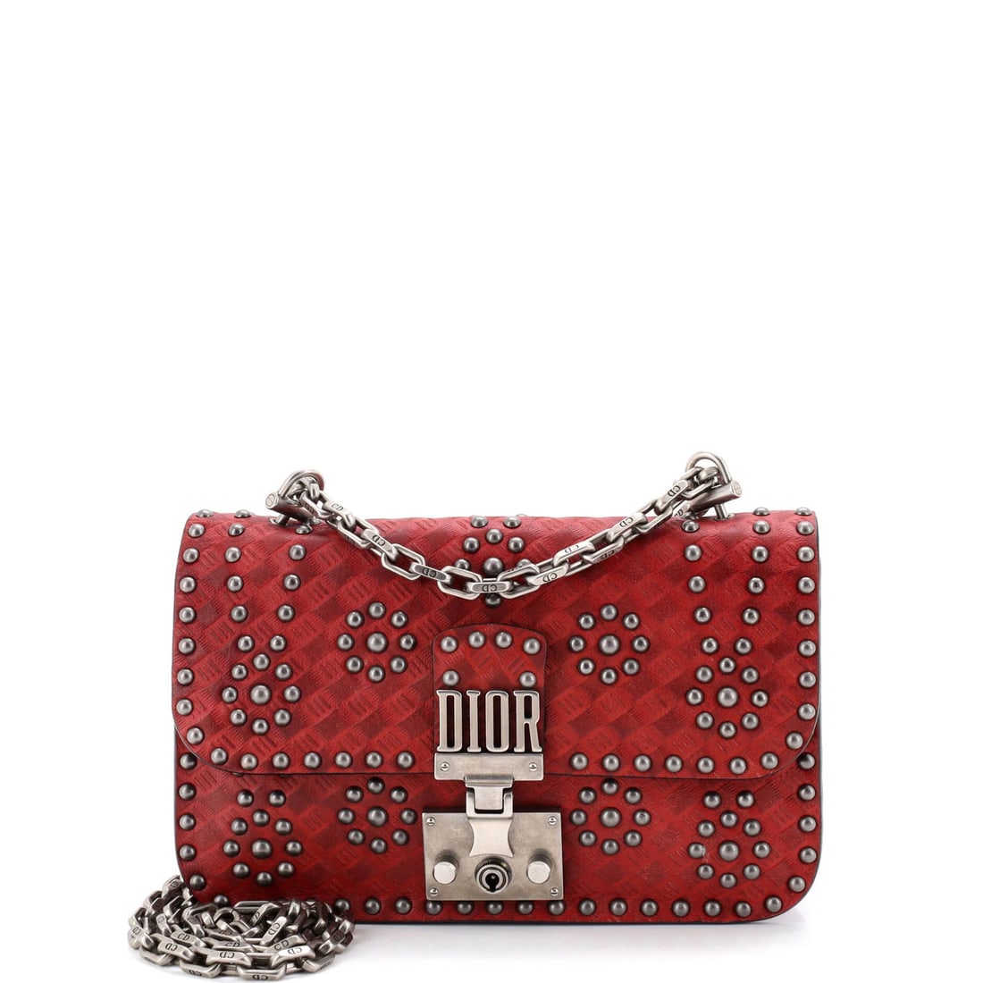 Christian Dior Small Studded Leather Flap Bag Dioraddict: Christian Dior Small Studded Leather Flap Bag Dioraddict Small Studded Leather Flap Bag Dioraddict in bold red leather exterior, featuring a classic cross body design with a signature Dior flair.