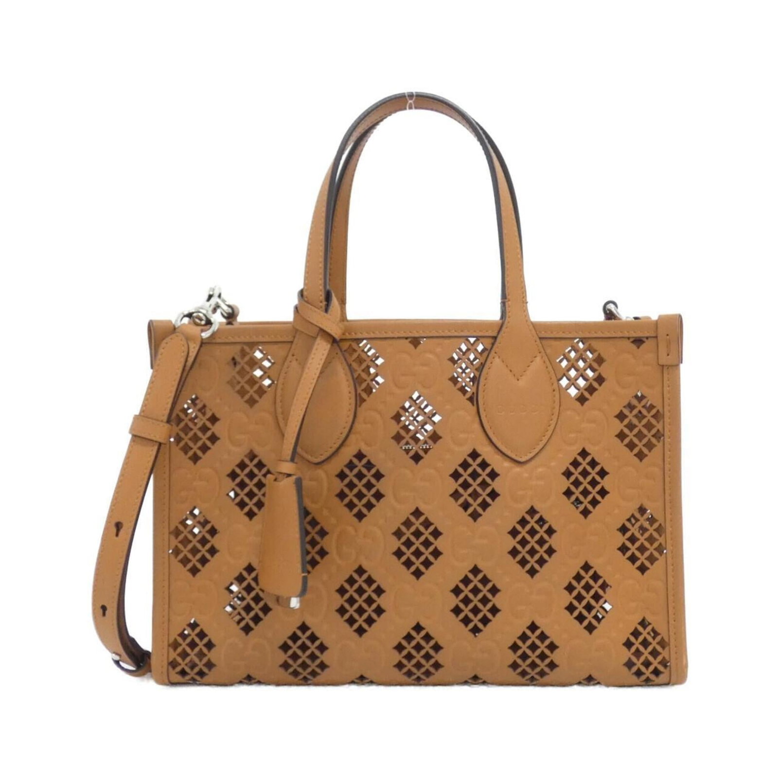 Gucci Handbag Leather: Gucci Handbag Leather Gucci Handbag Leather is made from high-quality GG leather, a signature material known for its distinctive interlocking GG logo. The brown leather features silver hardware and