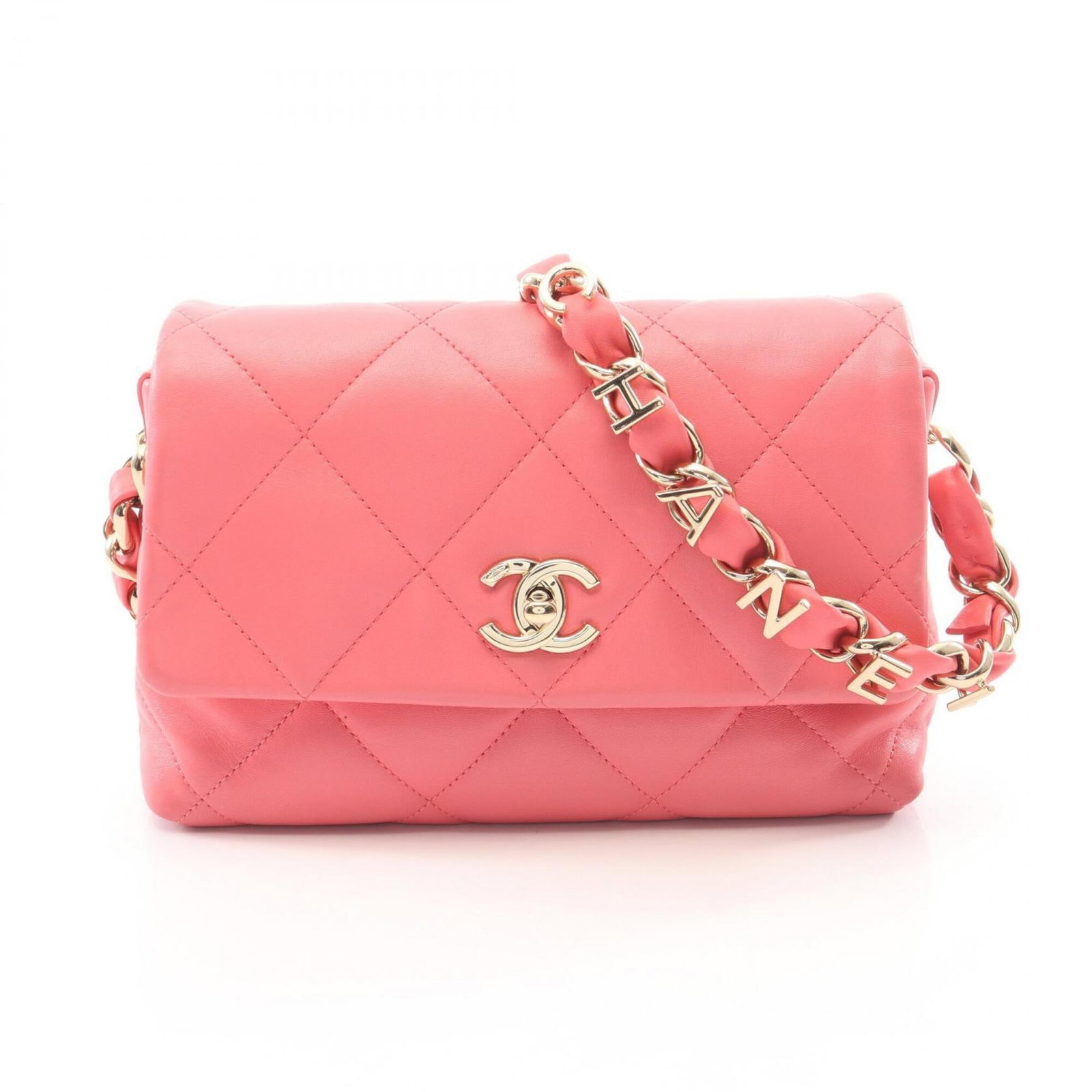 Shoulder Bag Leather Handbag Chanel: Shoulder Bag Leather Handbag Chanel Pink lambskin leather shoulder bag with gold hardware, measuring 17cm x 23cm x 5.5cm. This Chanel MPN AS2299 handbag features a classic design with a signature