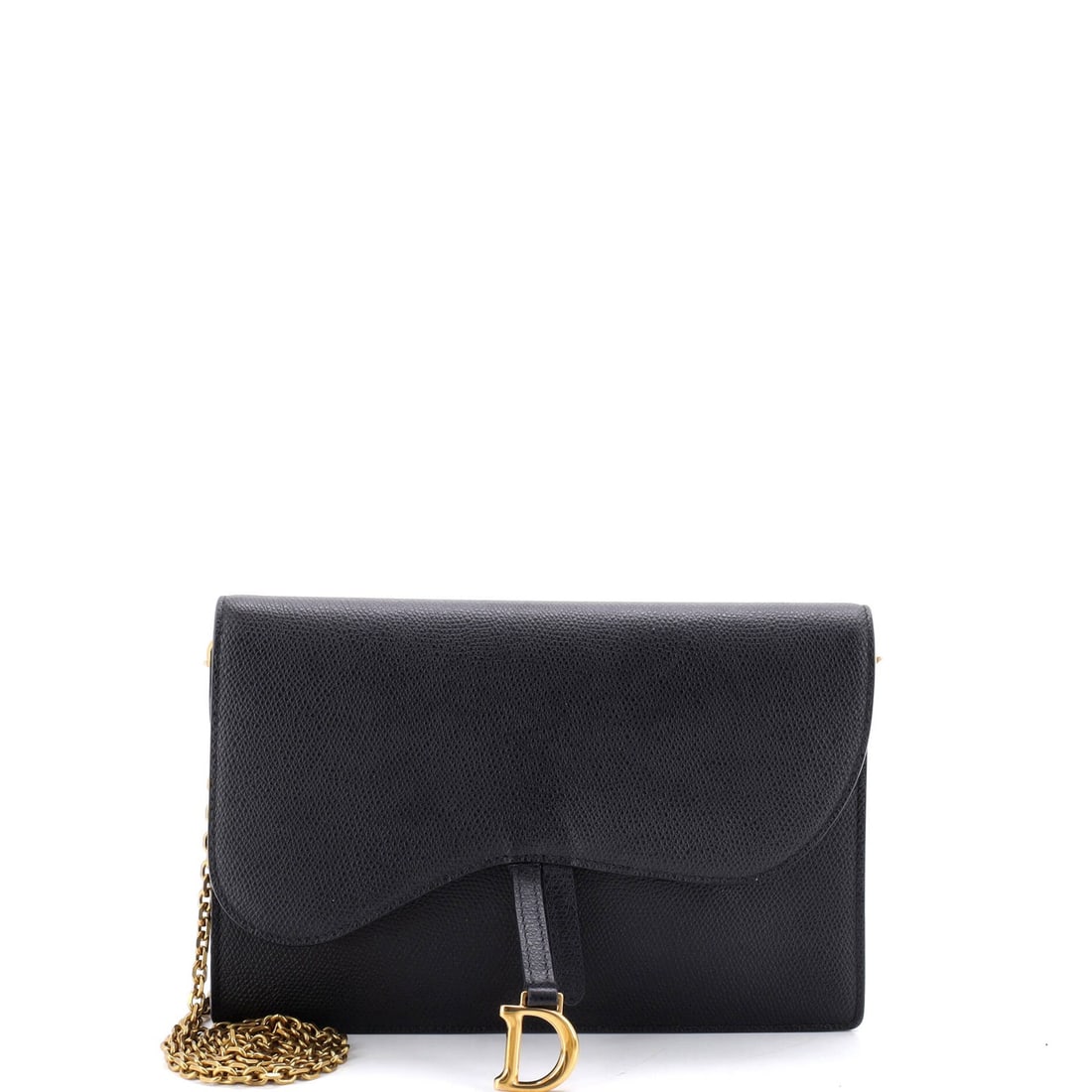 Chain Leather Saddle Clutch Dior Christian: Chain Leather Saddle Clutch Dior Christian Chain Leather Saddle Clutch Dior Christian - A sleek and sophisticated black leather clutch with a unique saddle chain design, featuring aged gold hardware