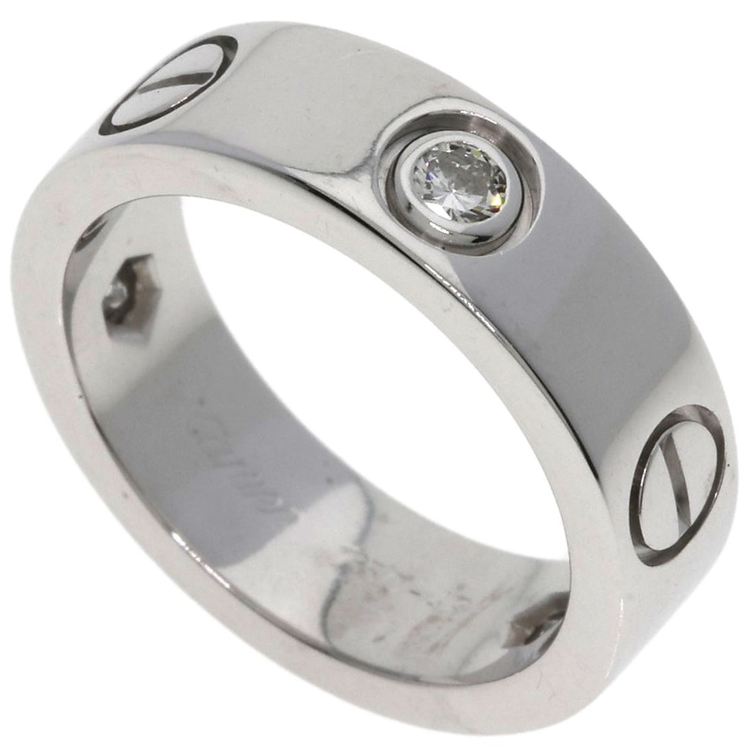 Cartier Love Ring Half Diamond # 49 Ring K18 White Gold: Cartier Love Ring Half Diamond # 49 Ring K18 White Gold Cartier Love Ring Half Diamond # 49 Ring K18 White Gold features a stunning half diamond set in K18 white gold, with a sleek silver metal