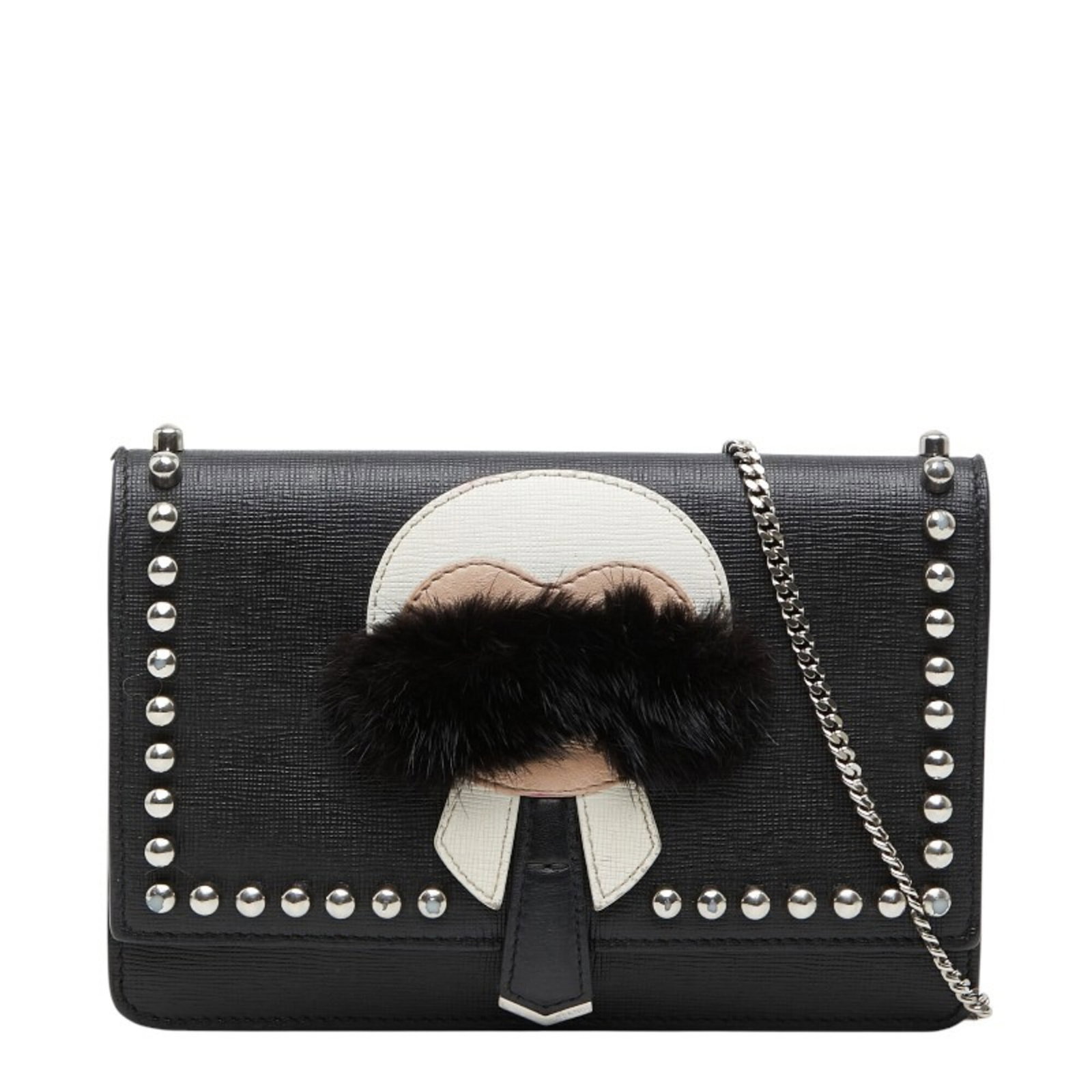 Fur Leather Fendi Shoulder Bag: Fur Leather Fendi Shoulder Bag Fur Leather Fendi Shoulder Bag - A statement piece with luxurious materials, this black shoulder bag features a multi-color fur trim and is made from high-quality