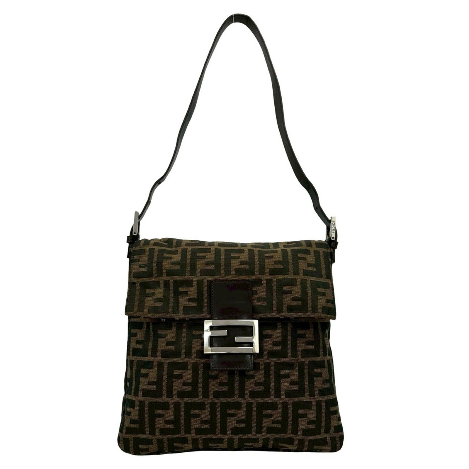 Canvas Leather Fendi Handbag Bag Shoulder: Canvas Leather Fendi Handbag Bag Shoulder Canvas and leather come together in this Fendi shoulder bag, offering a unique blend of textures and styles. Measuring 27cm x 26.5cm x 4.5cm, this bag