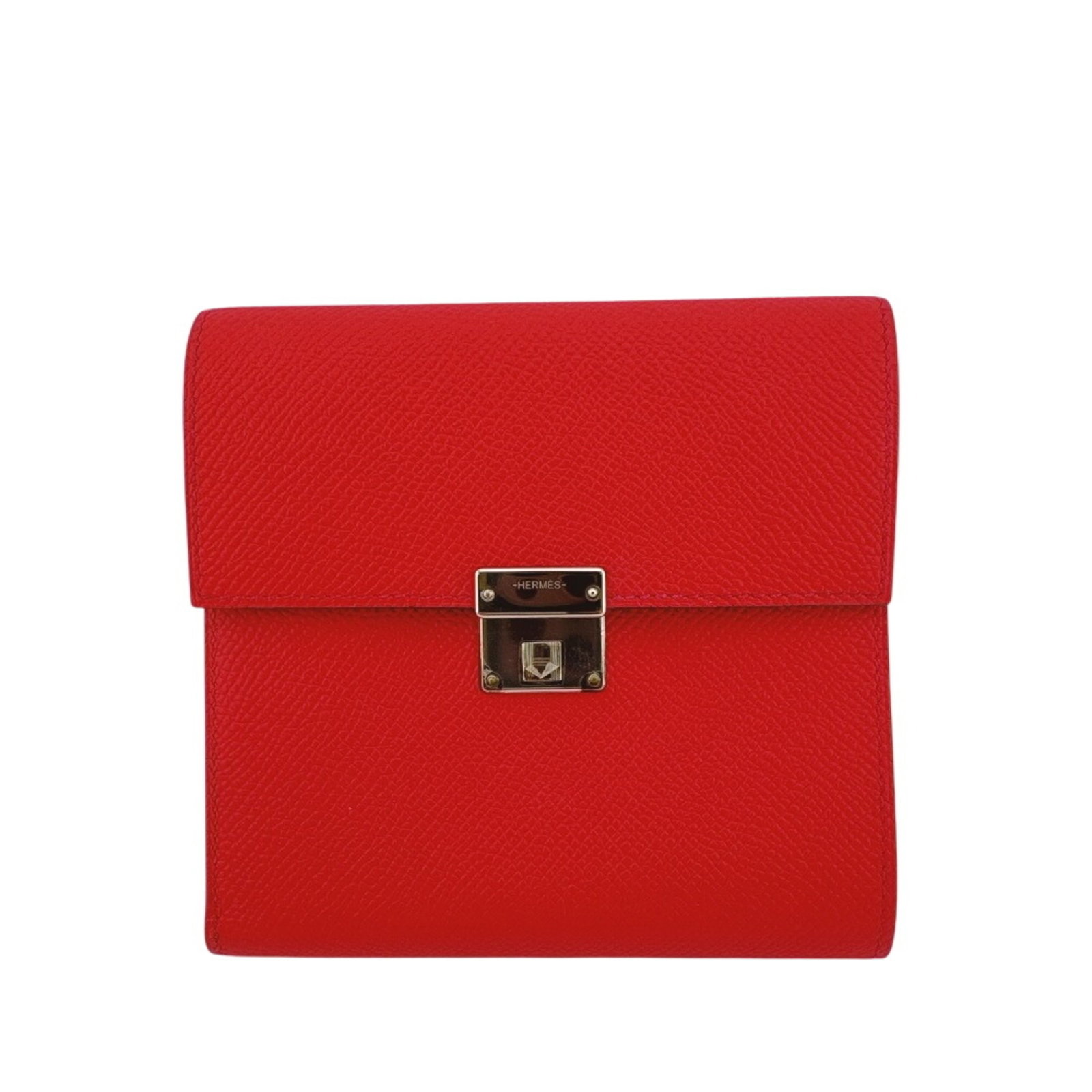 Epsom Leather Tri Fold Hermes: Epsom Leather Tri Fold Hermes Epsom leather tri-fold wallet with a soft pink hue, measuring 12cm x 12cm. This compact, tri-fold design is crafted from high-quality Epsom leather, providing a smooth an